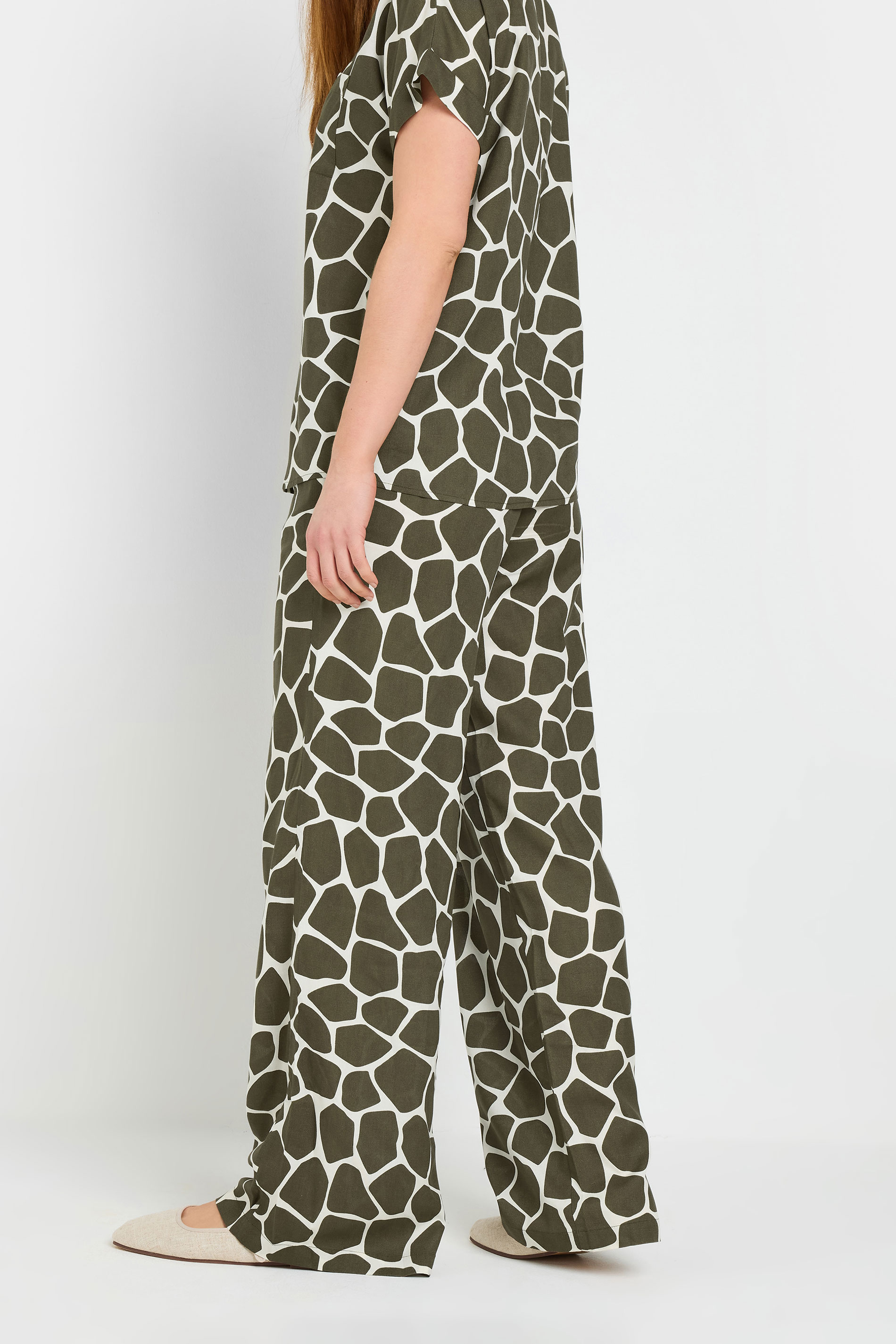 LTS Tall Khaki Green Giraffe Print Wide Leg Trousers | Long Tall Sally 6