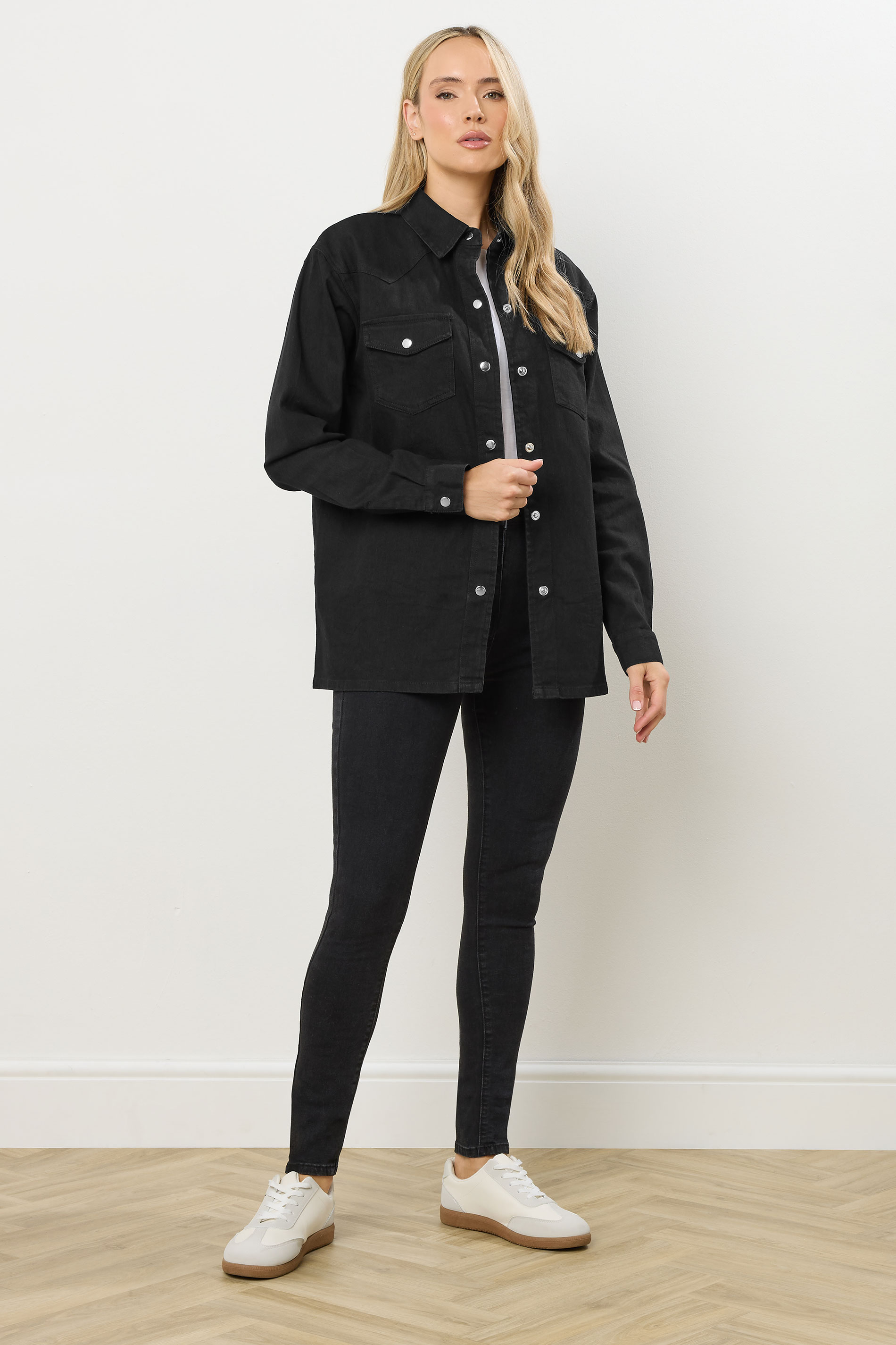 LTS Tall Black Denim Mid Wash Shirt | Long Tall Sally 3