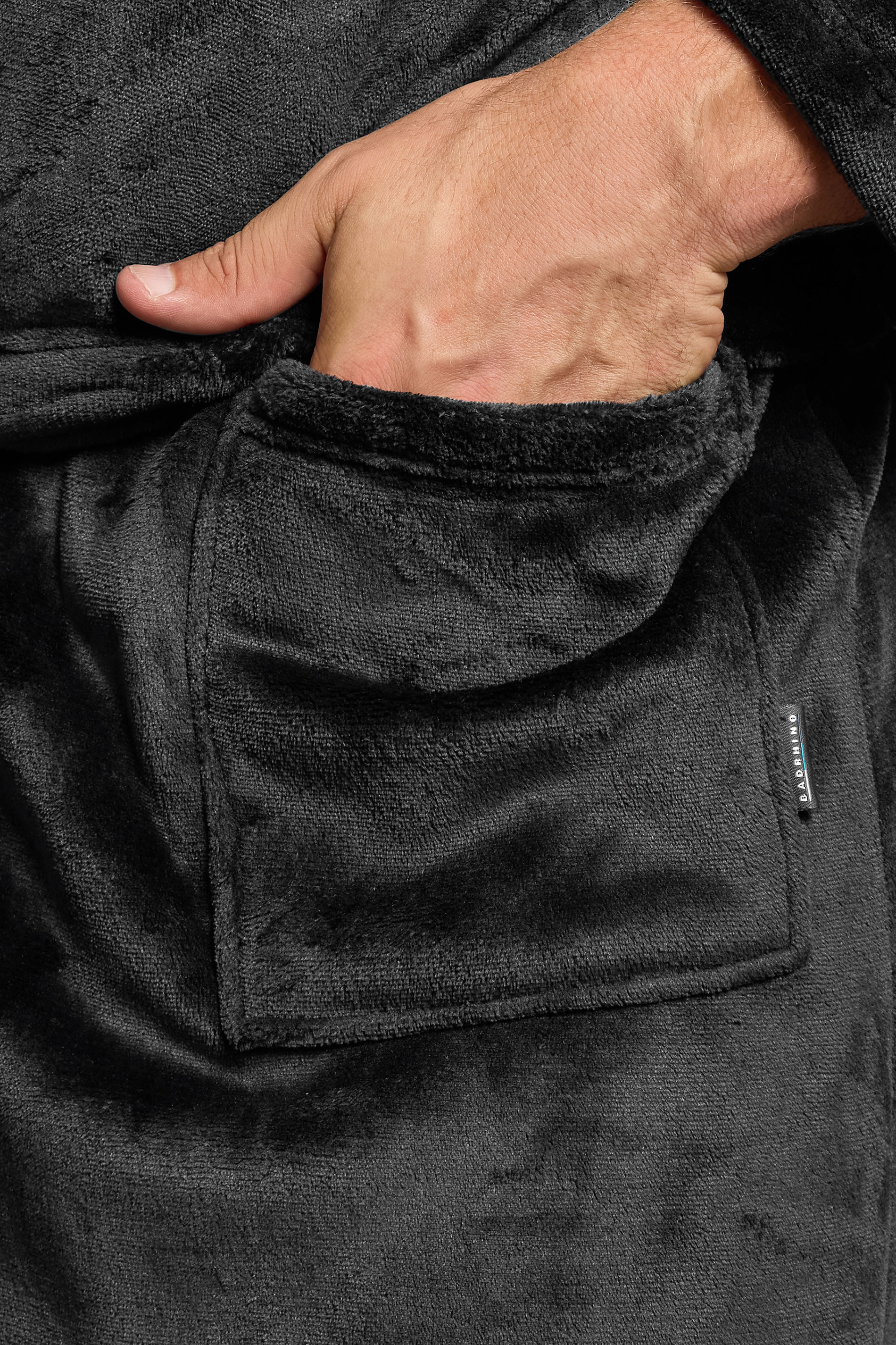 BadRhino Big & Tall Black Soft Fleece Dressing Gown | BadRhino 4