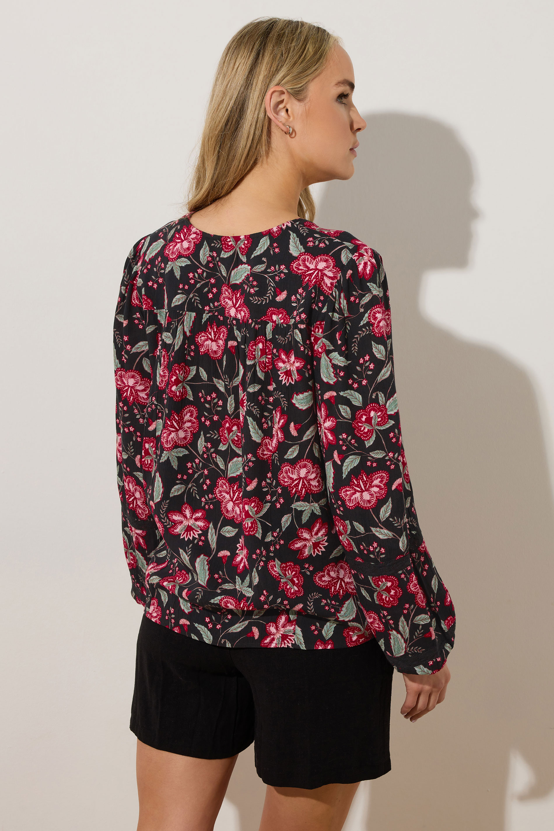 LTS Tall Black Floral Tassel Tie Blouse | Long Tall Sally 4