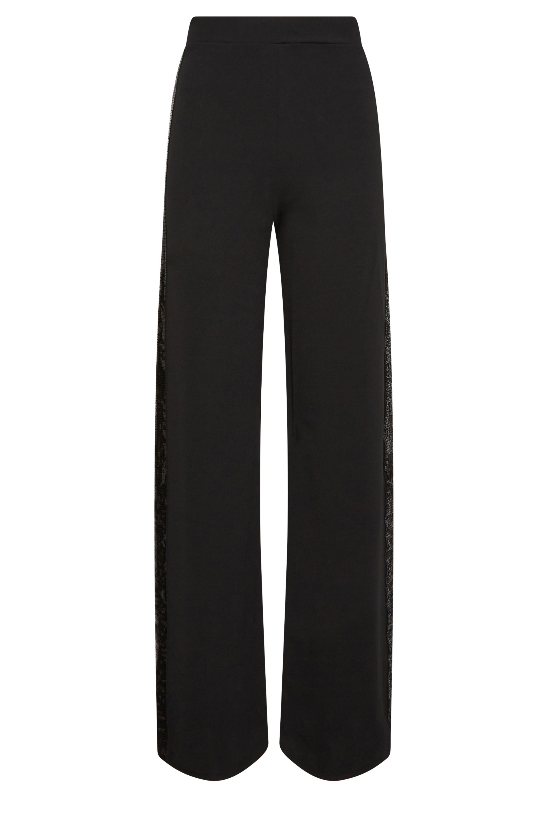 LTS Tall Black Sequin Stripe Wide Leg Trousers | Long Tall Sally