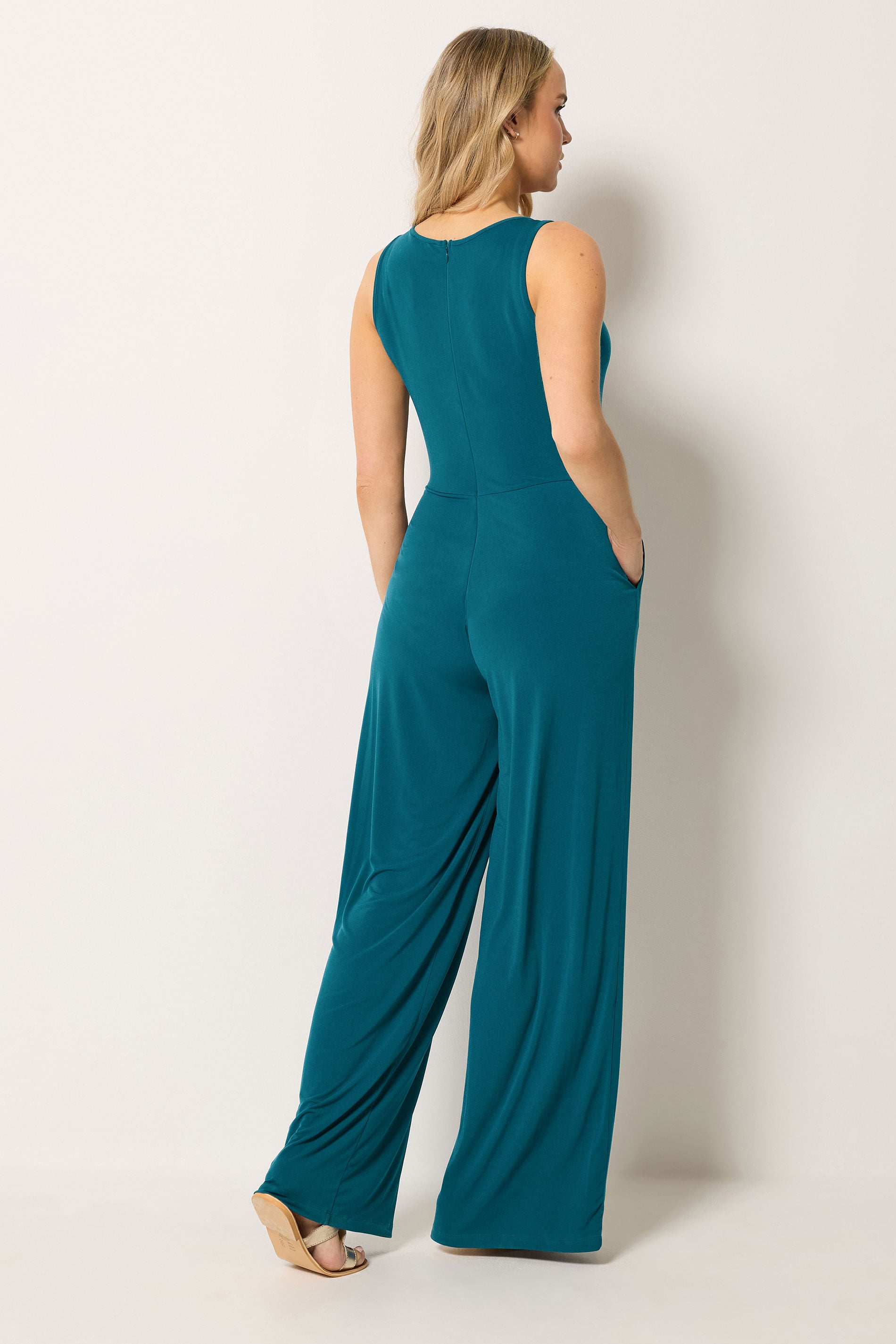 LTS Tall Women's Teal Blue Cowl Neck Wide Leg Jumpsuit | Long Tall Sally 2