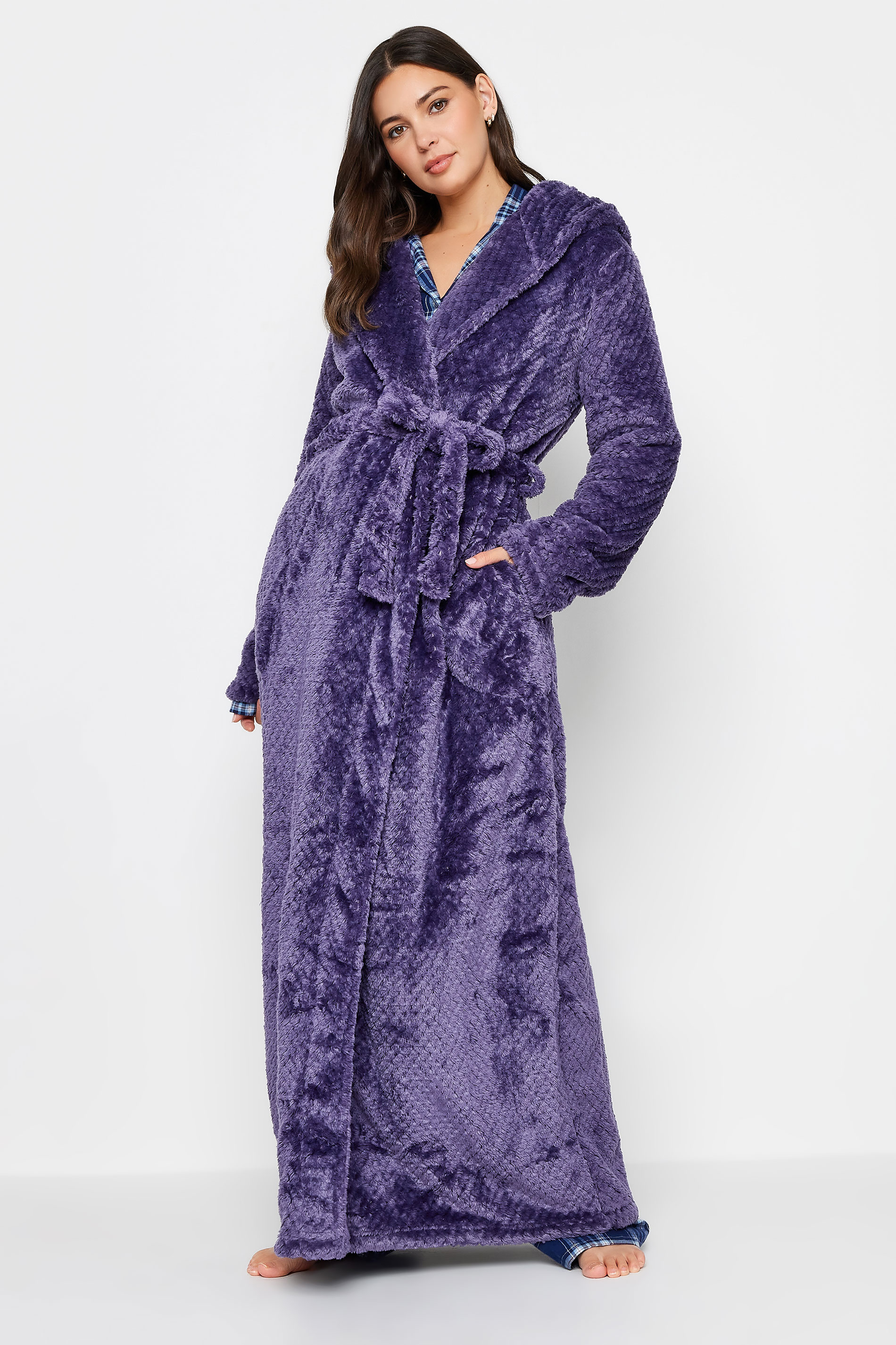 LTS Tall Women's Purple Hooded Maxi Dressing Gown | Long Tall Sally 1