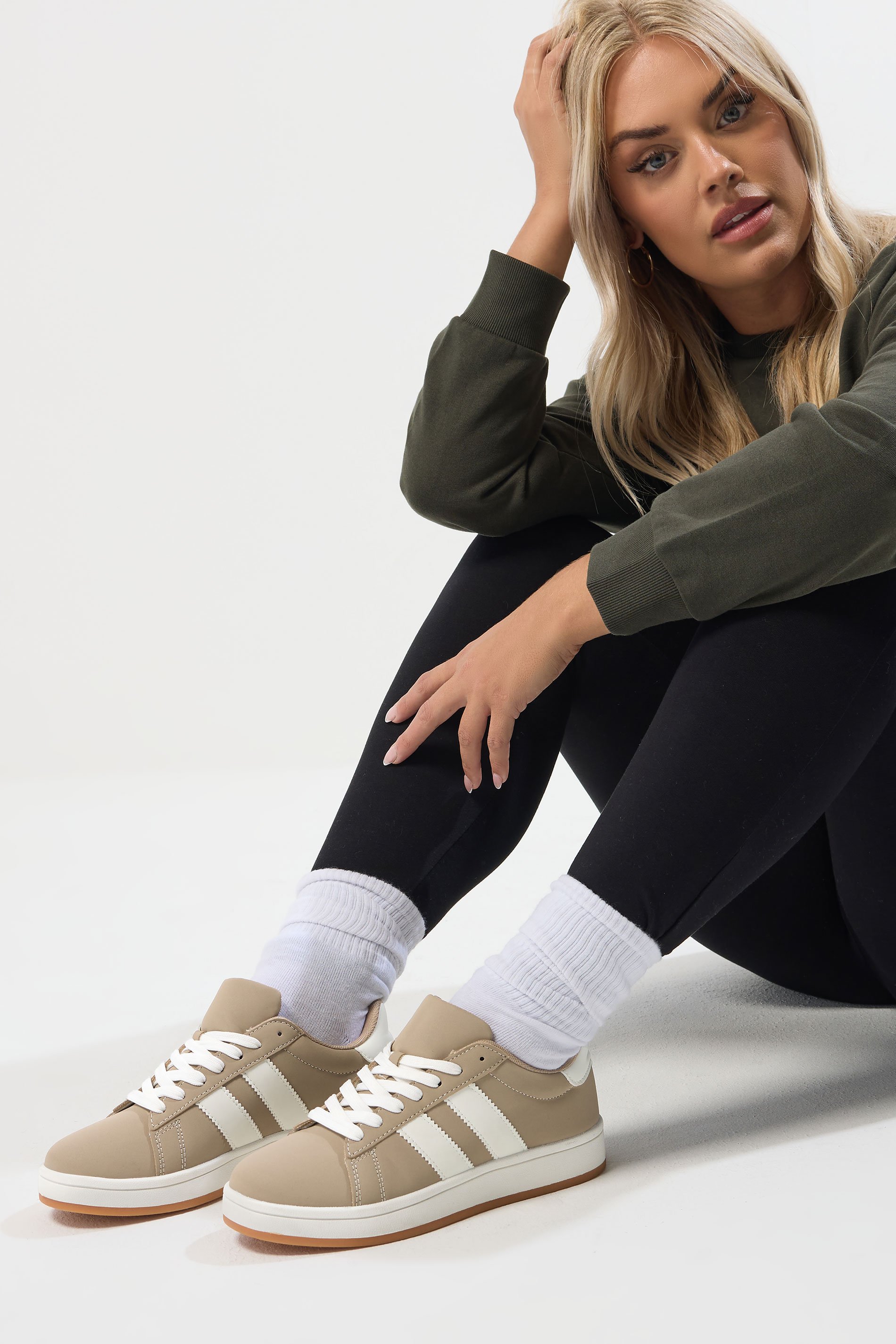 Mocha Brown Padded Lace Up Trainers In Wide E Fit | Yours Clothing 1