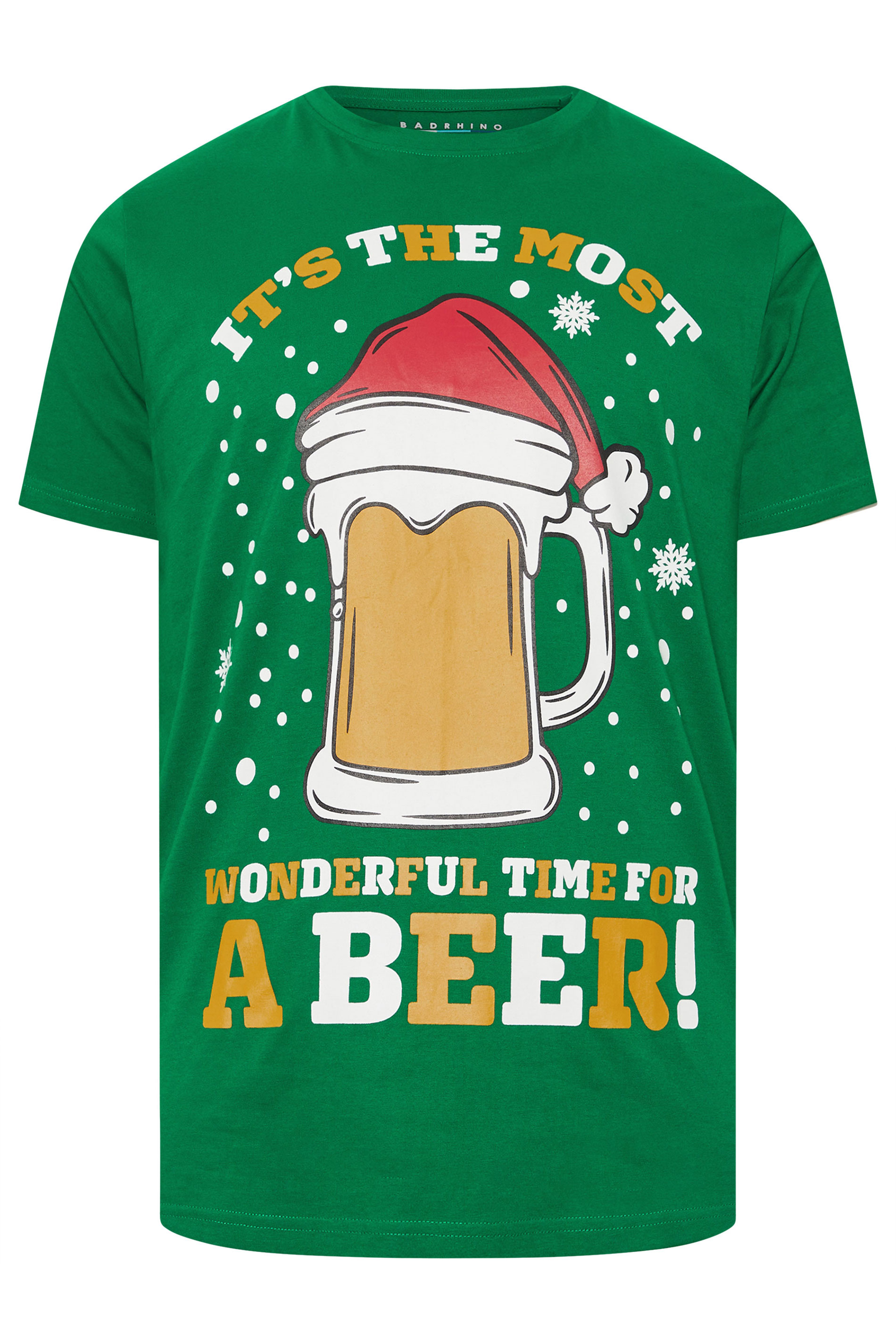 BadRhino Big & Tall Green Christmas 'Beer' Slogan T-Shirt | BadRhino 4