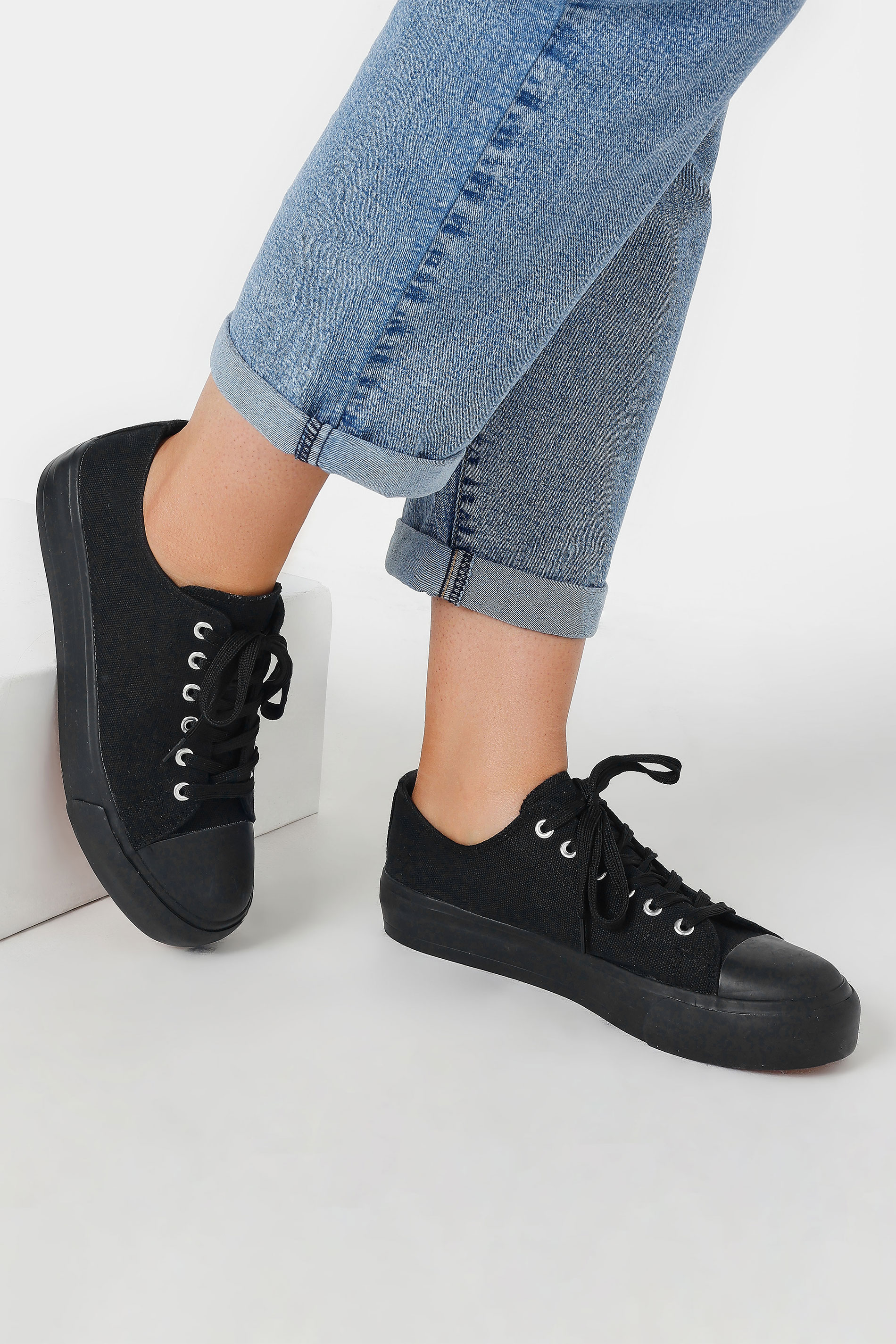 Black Canvas Trainers In Wide E Fit & Extra Wide EEE Fit | Yours Clothing 2