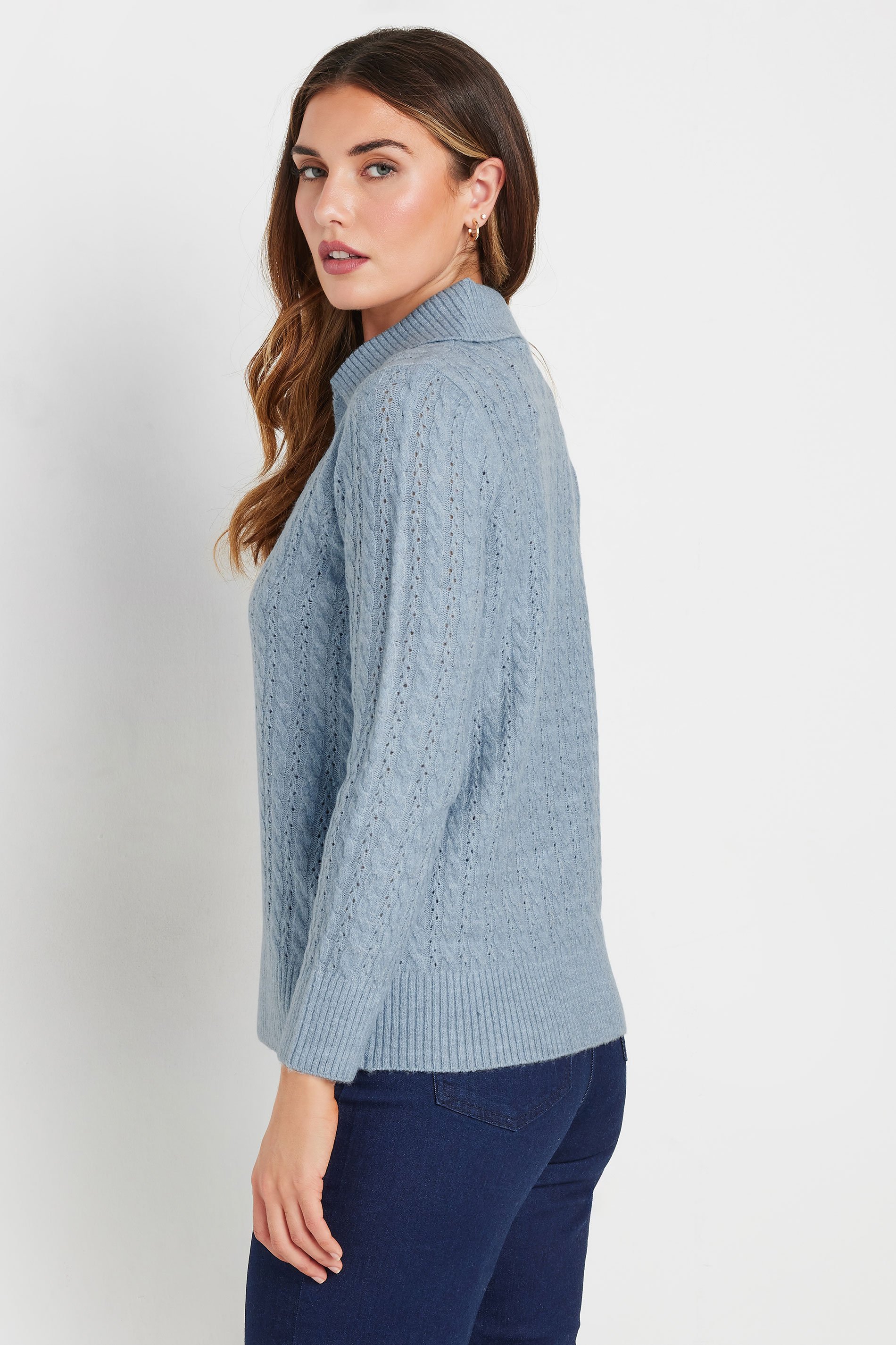 LTS Tall Blue Open Collar Cable Knit Jumper | Long Tall Sally 3