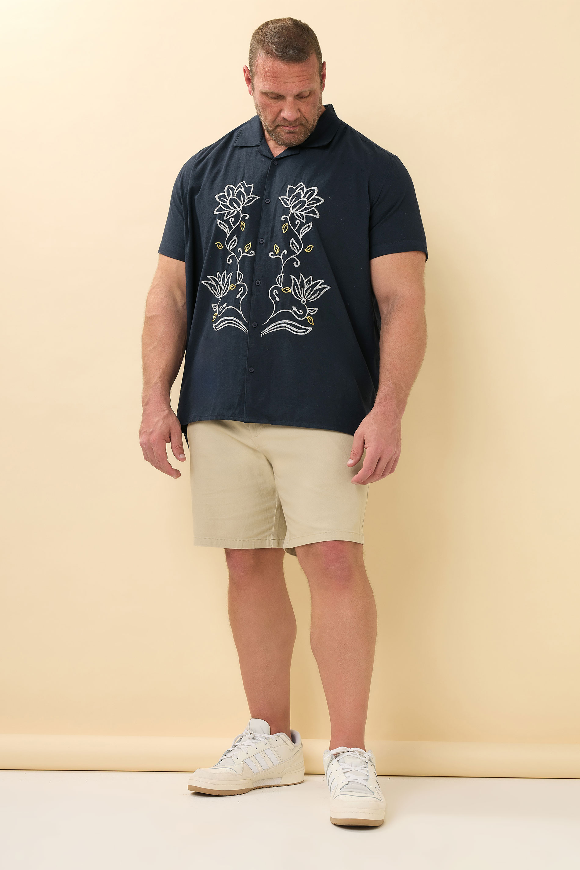 BadRhino Big & Tall Navy Blue Floral Embroidered Shirt | BadRhino 3
