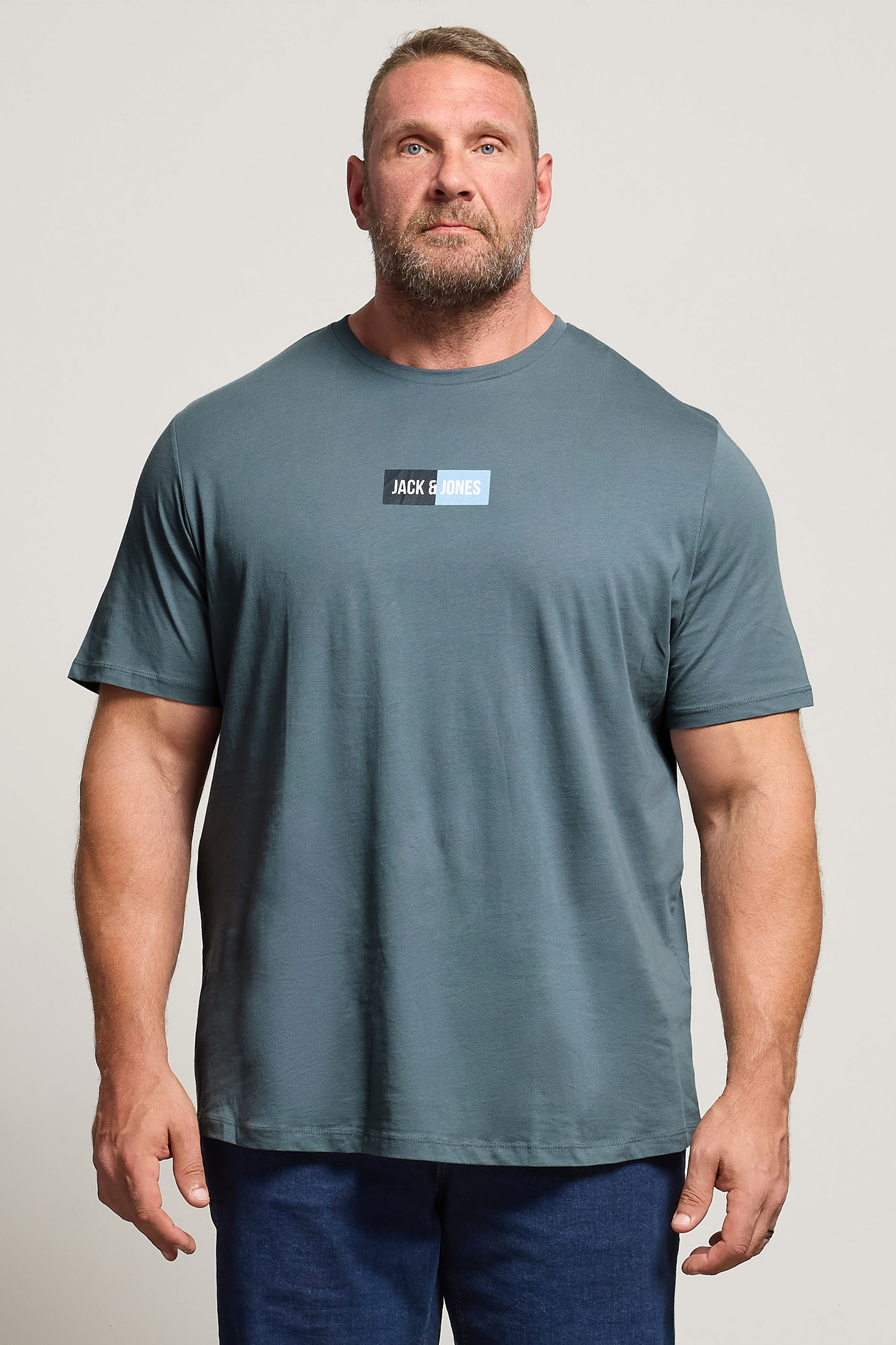 JACK & JONES Big & Tall Stormy Blue Pan T-Shirt | BadRhino 1