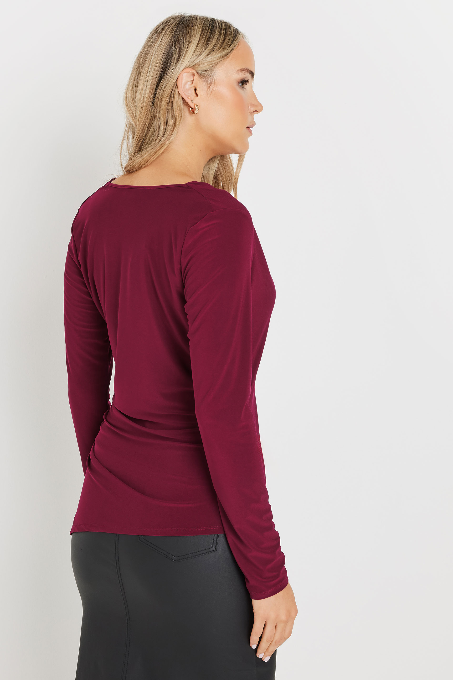 LTS Tall Burgundy Red Cowl Neck Asymmetric Top | Long Tall Sally 3