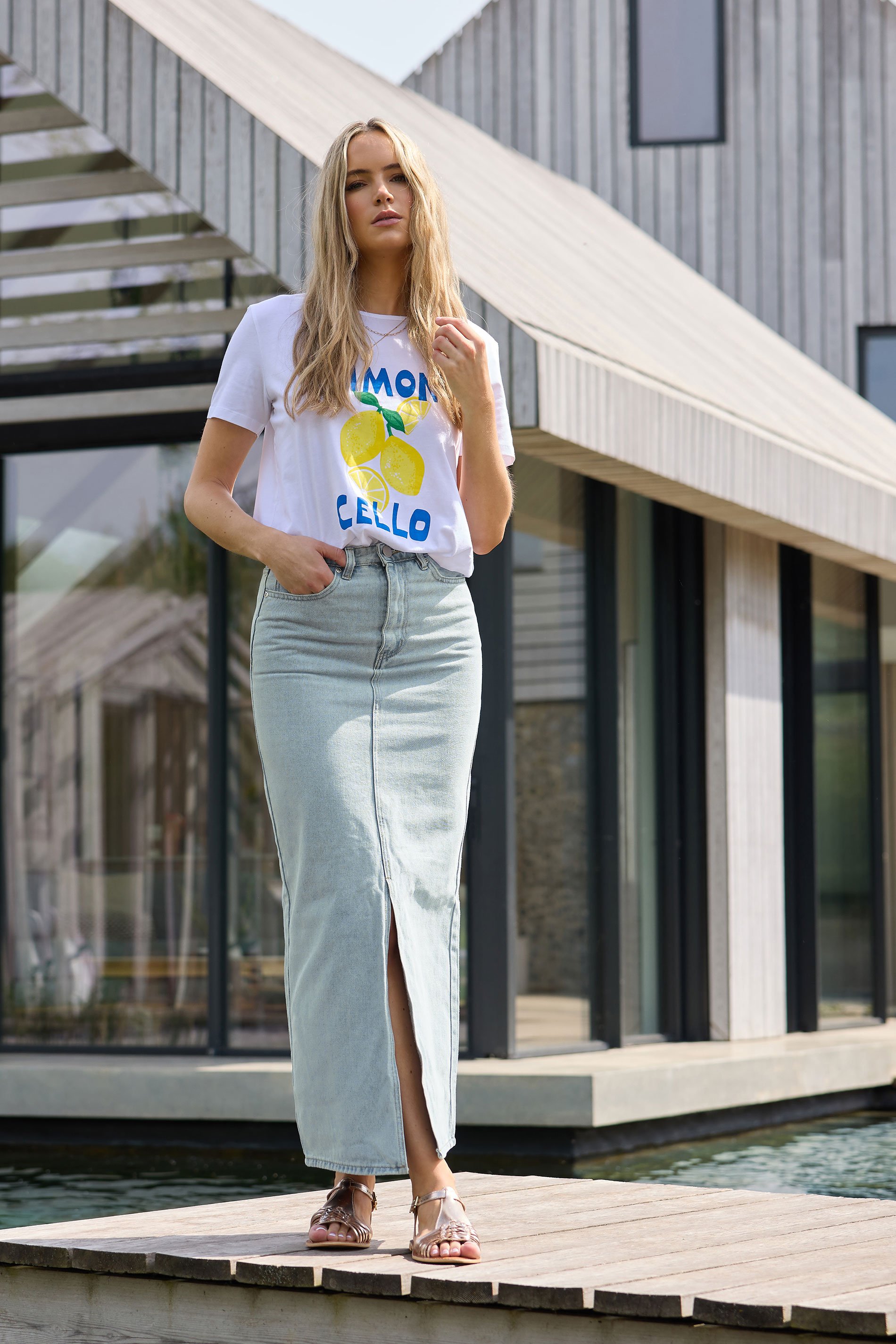 【NONCODE】Sallet Denim Split Long Skirt LTS Tall Blue Denim Split Maxi Skirt | Long Tall Sally