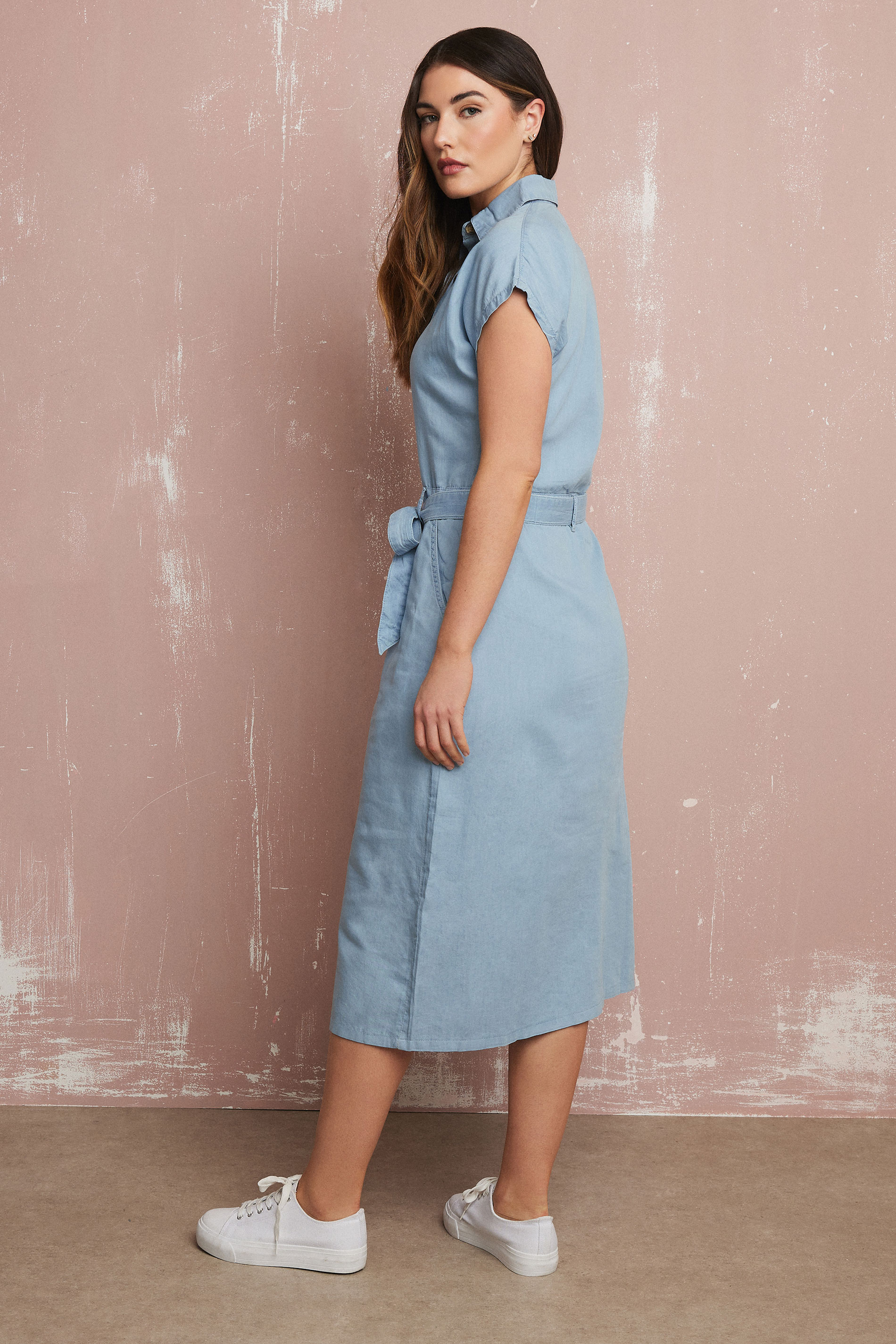 LTS Tall Blue Denim Belt Tie Midi Dress | Long Tall Sally 4