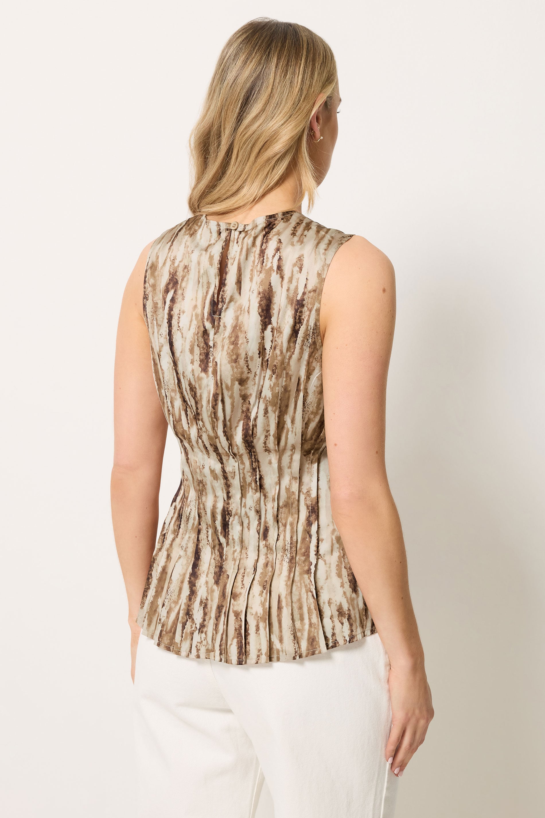 LTS Tall Chocolate Brown Abstract Print Satin Pleated Vest Top | Long Tall Sally  2