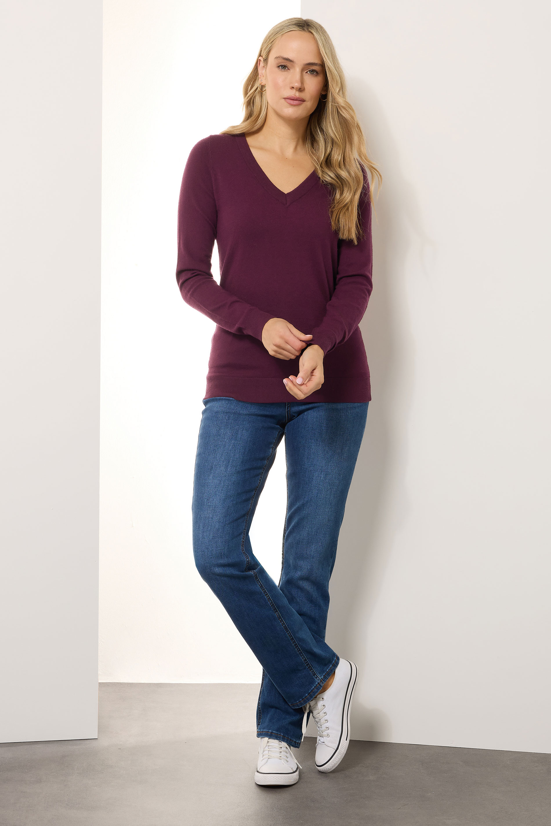 LTS Tall Cherry Red Knit V-Neck Jumper | Long Tall Sally 3
