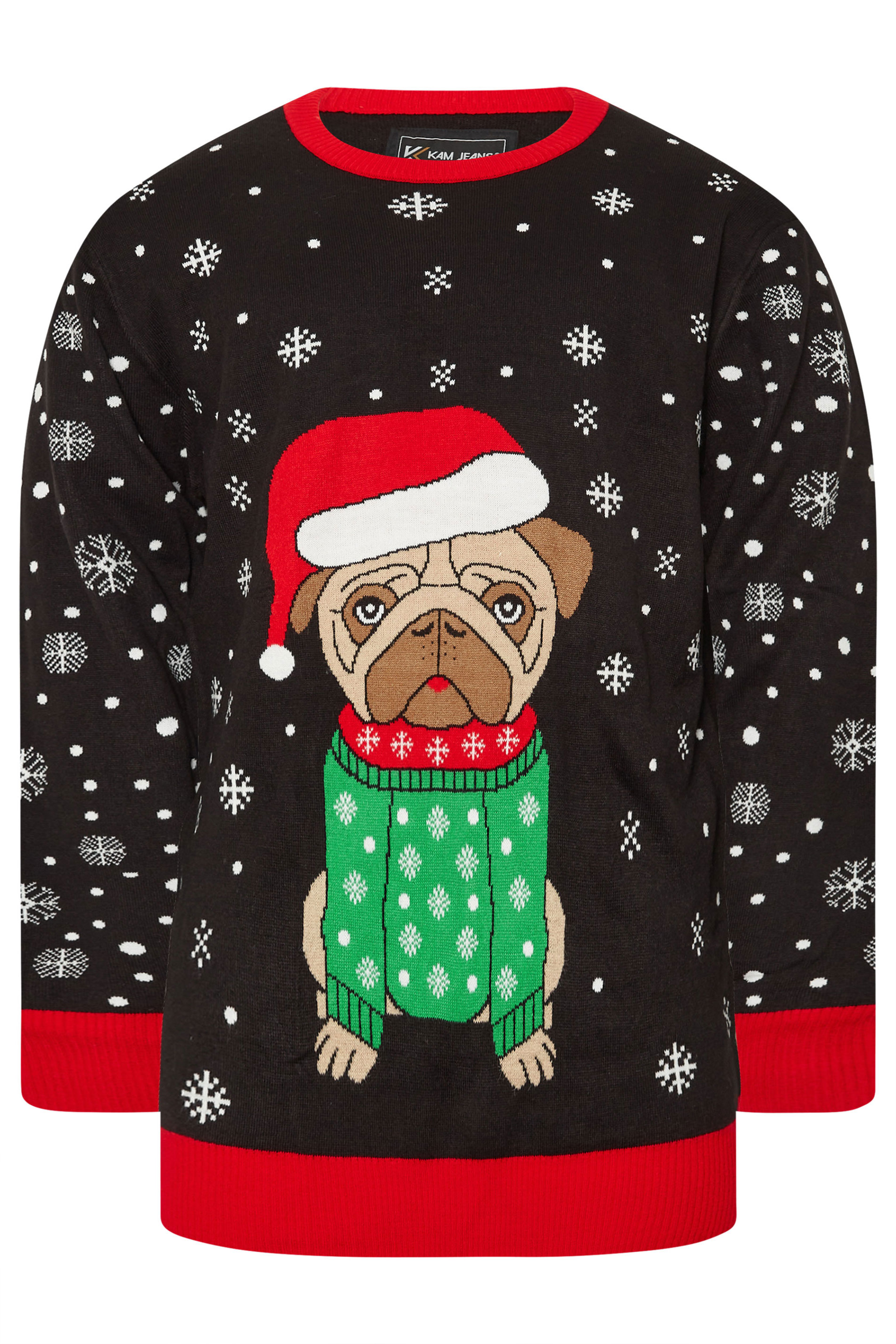 KAM Big & Tall Black Bulldog Santa Christmas Jumper | BadRhino 3