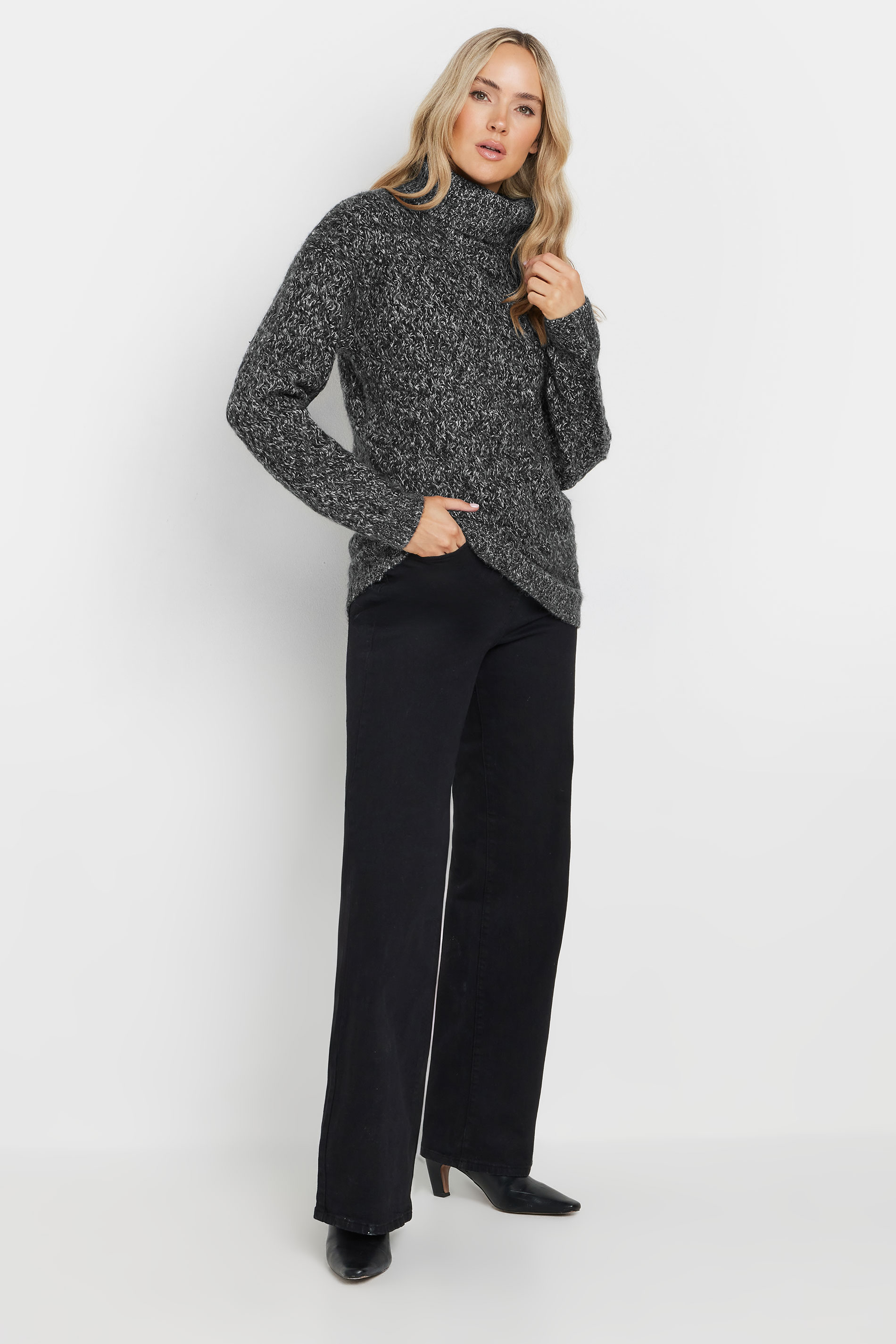 LTS PREMIUM Tall Black Chunky Roll Neck Jumper | Long Tall Sally 3