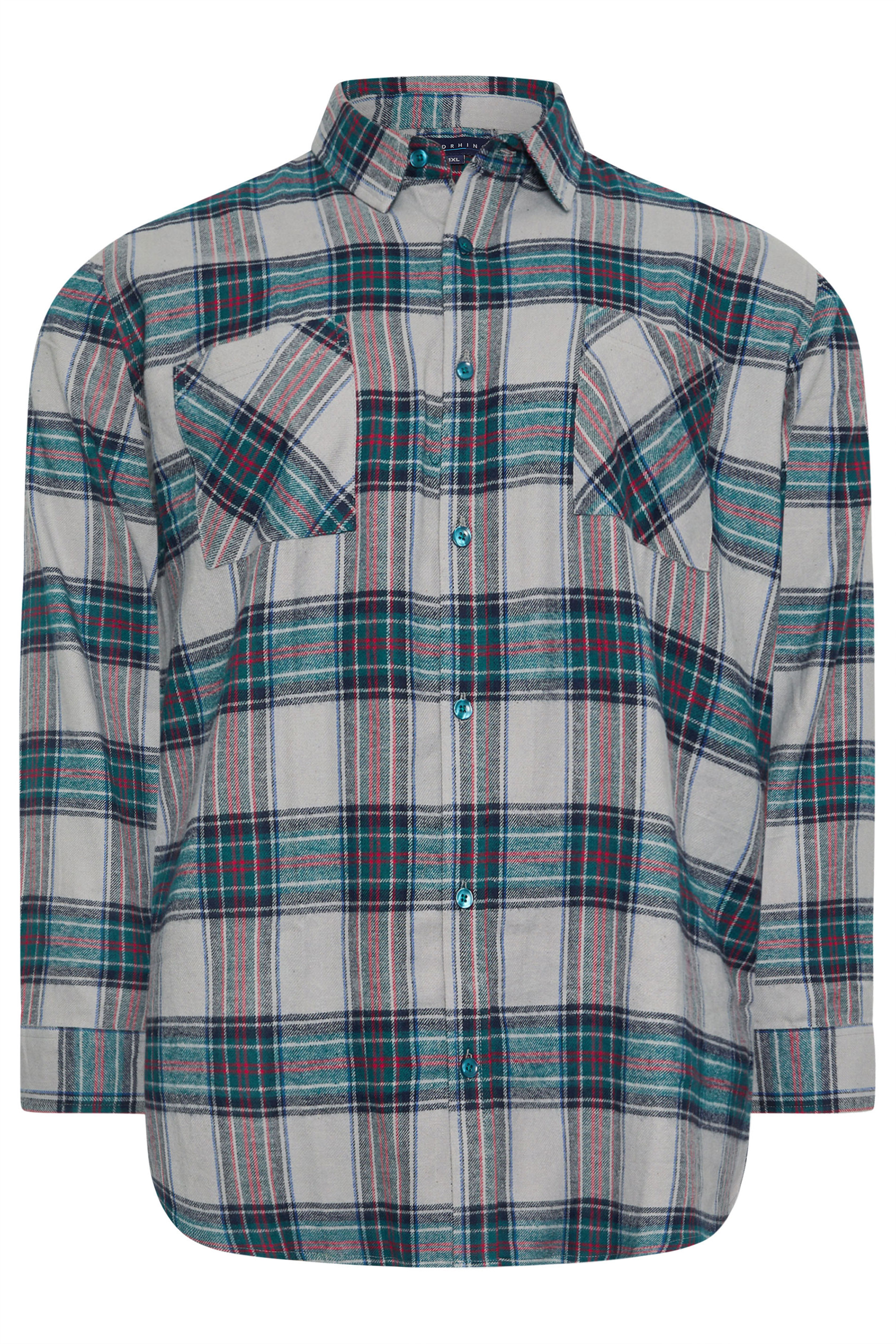 BadRhino Big & Tall Grey Check Print Long Sleeve Flannel Shirt | BadRhino 6