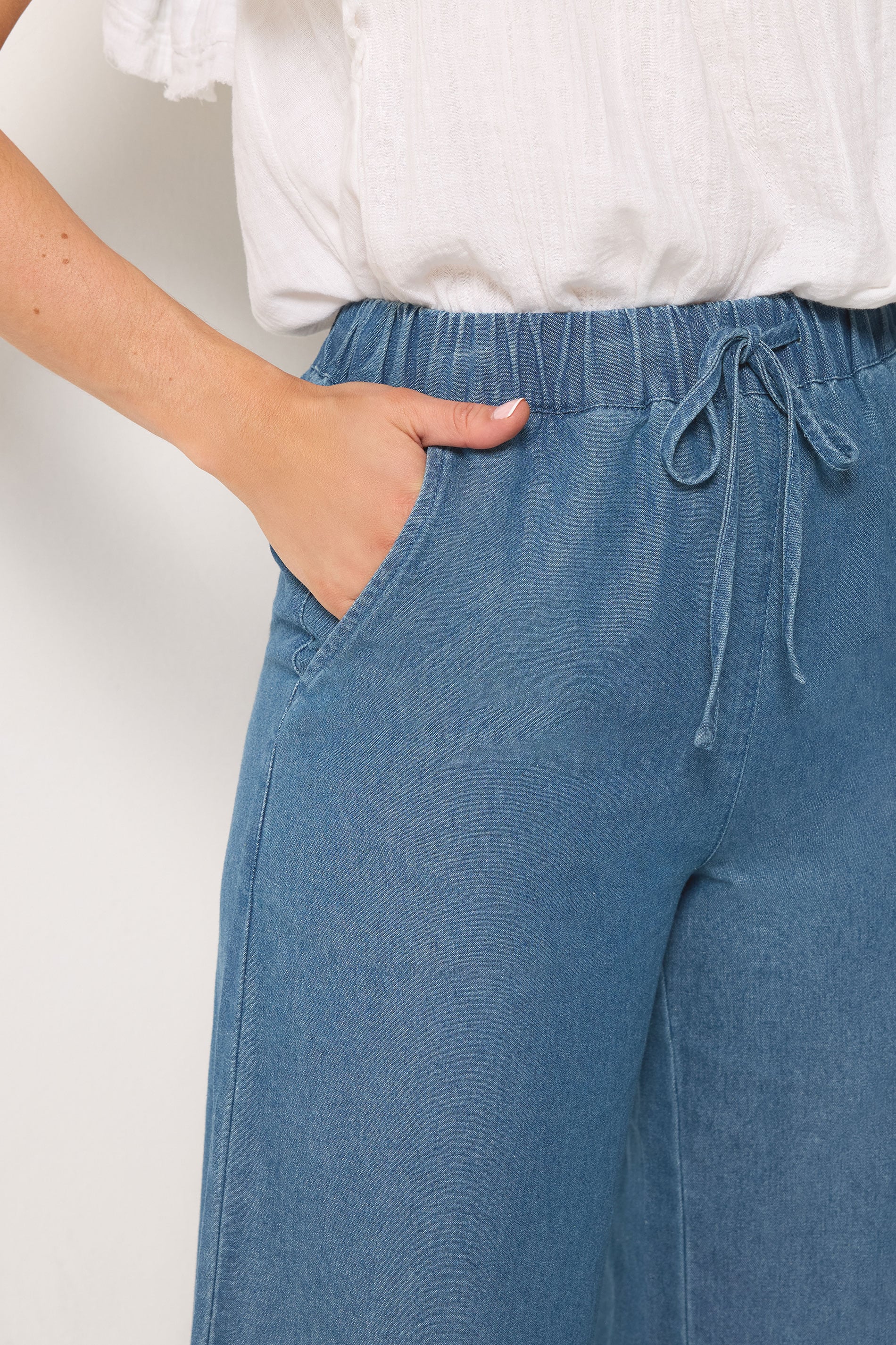 LTS Tall Women's Blue Washed Pull On Wide Leg Jeans | Long Tall Sally 4