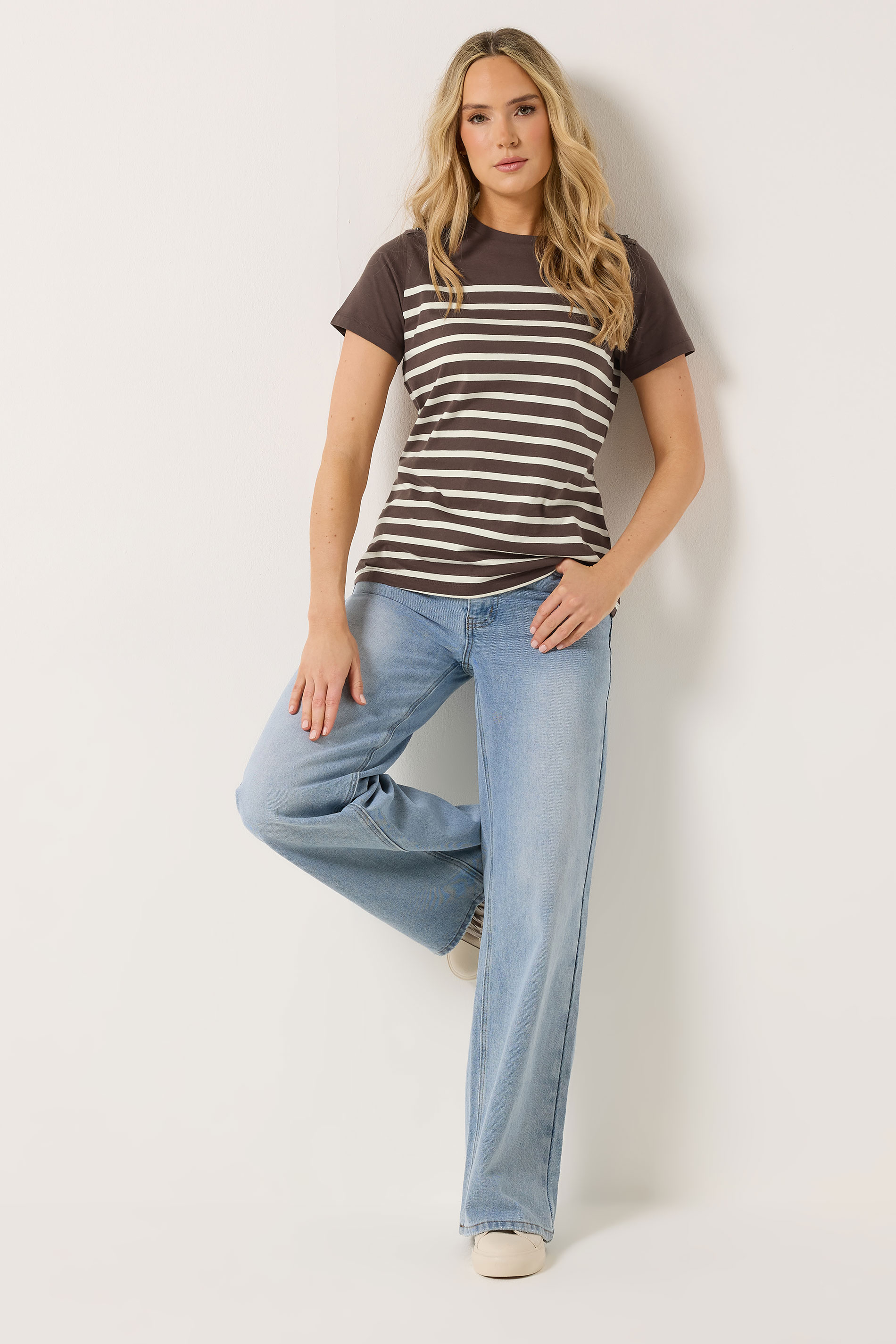LTS Tall Women's Chocolate Brown Stripe Button T-Shirt | Long Tall Sally  1