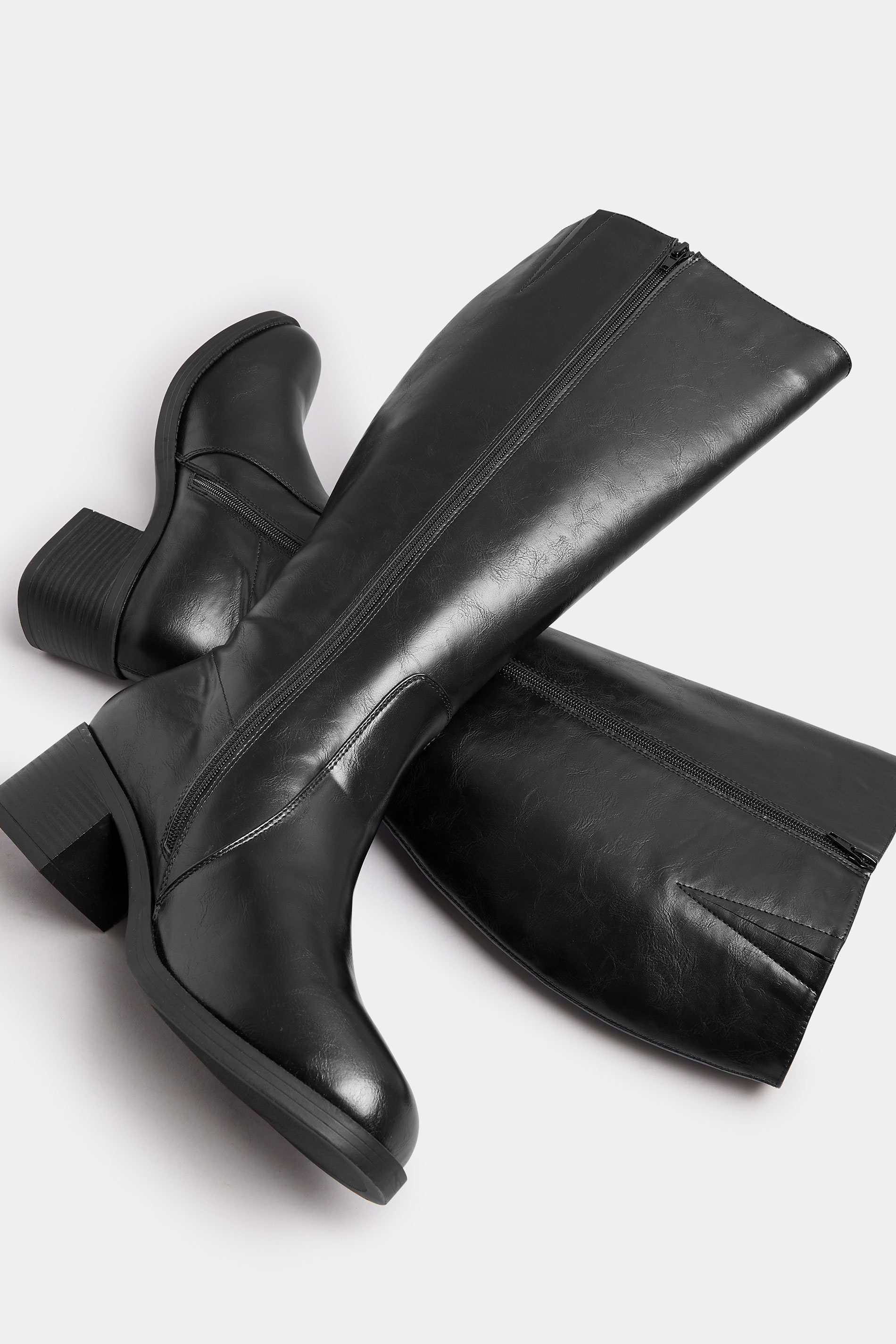 Black Square Toe Knee High Boots In Extra Wide EEE Fit | Yours Clothing 5