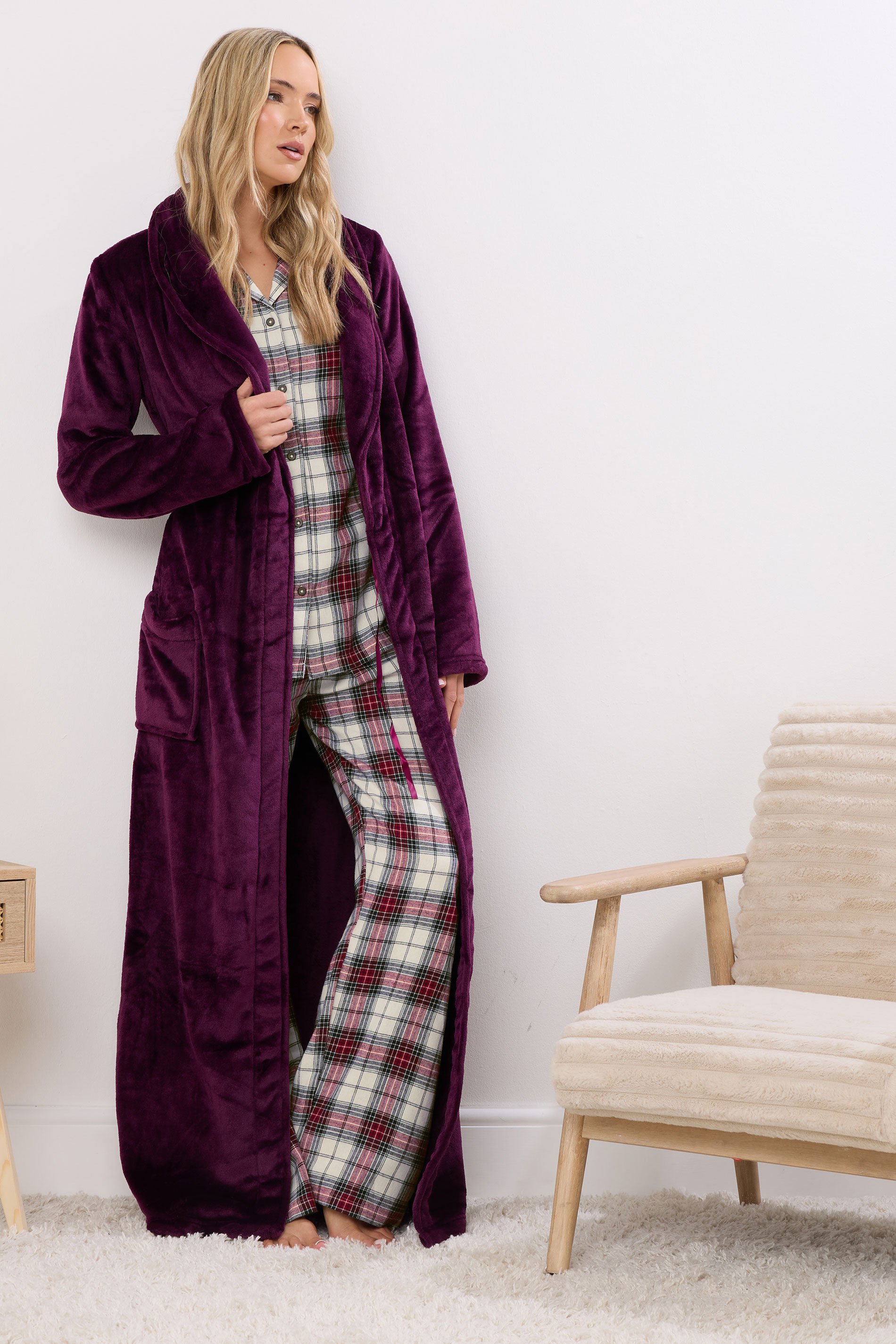 LTS Tall Ivory White & Red Cotton Check Pyjama Set | Long Tall Sally 5