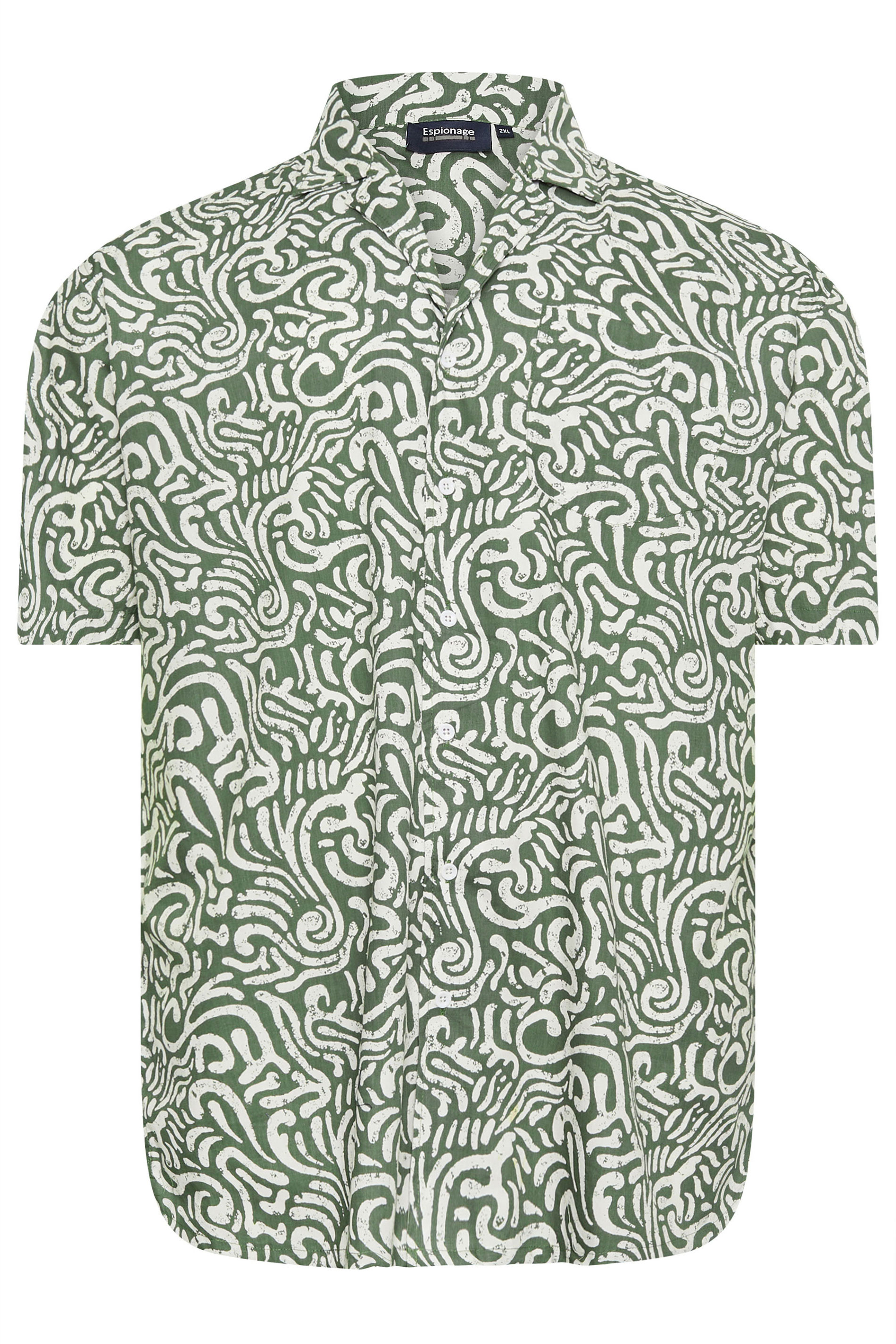 ESPIONAGE Big & Tall Olive Green Abstract Print Shirt | BadRhino 4