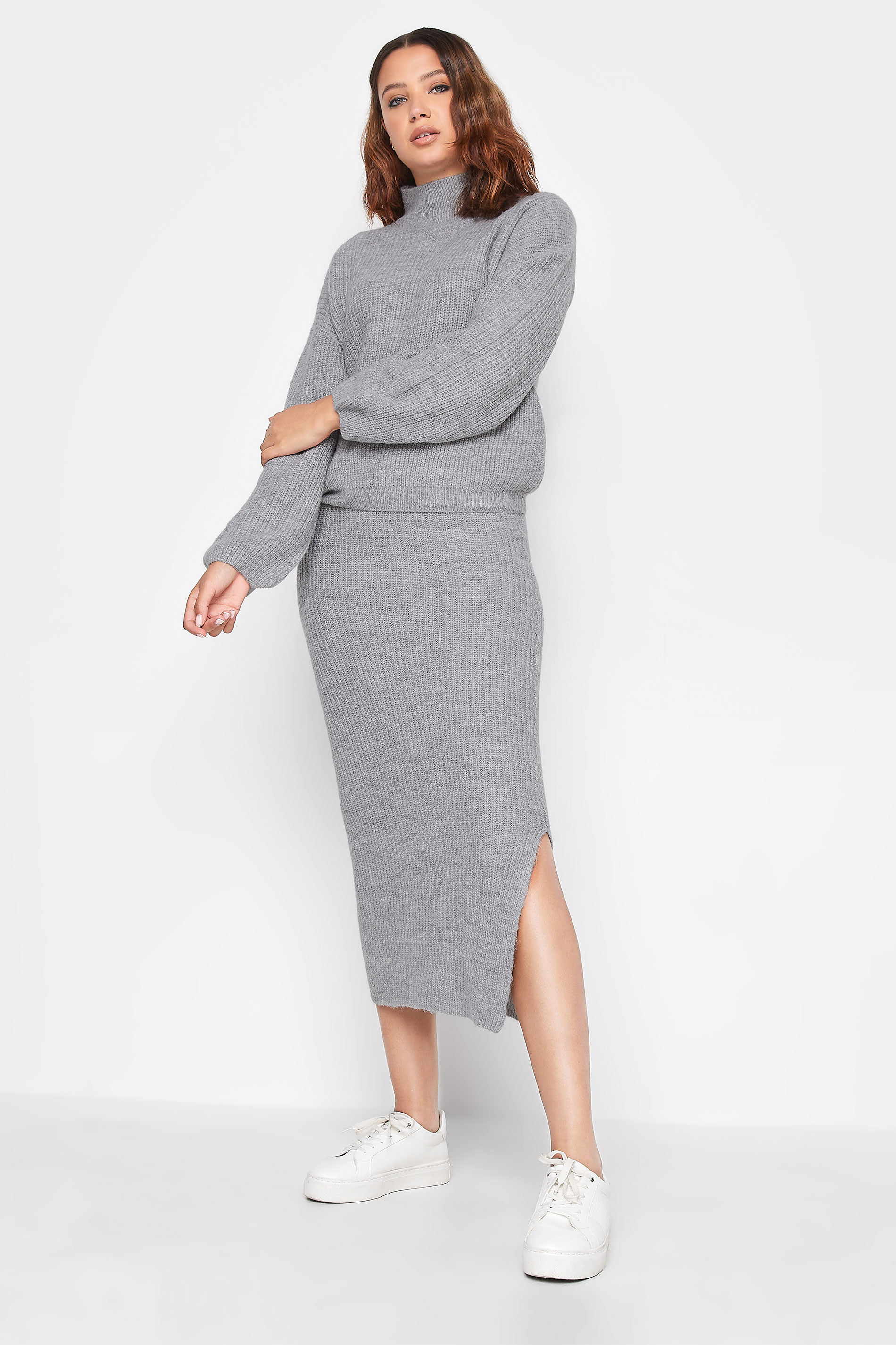 LTS Tall Grey Funnel Neck Knitted Jumper | Long Tall Sally  2
