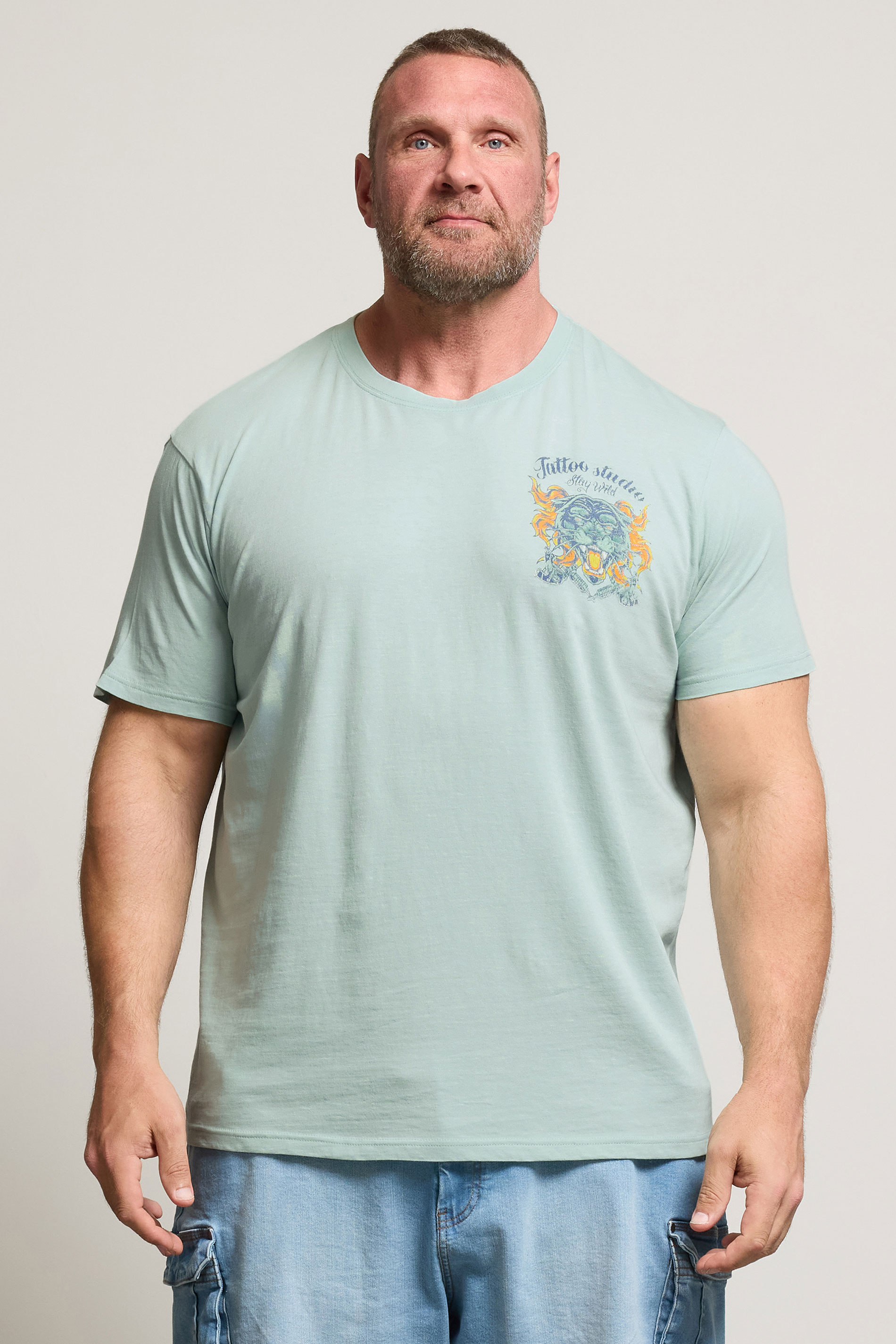 BadRhino Big & Tall Light Blue Acid Wash Tiger Graphic T-Shirt | BadRhino 1