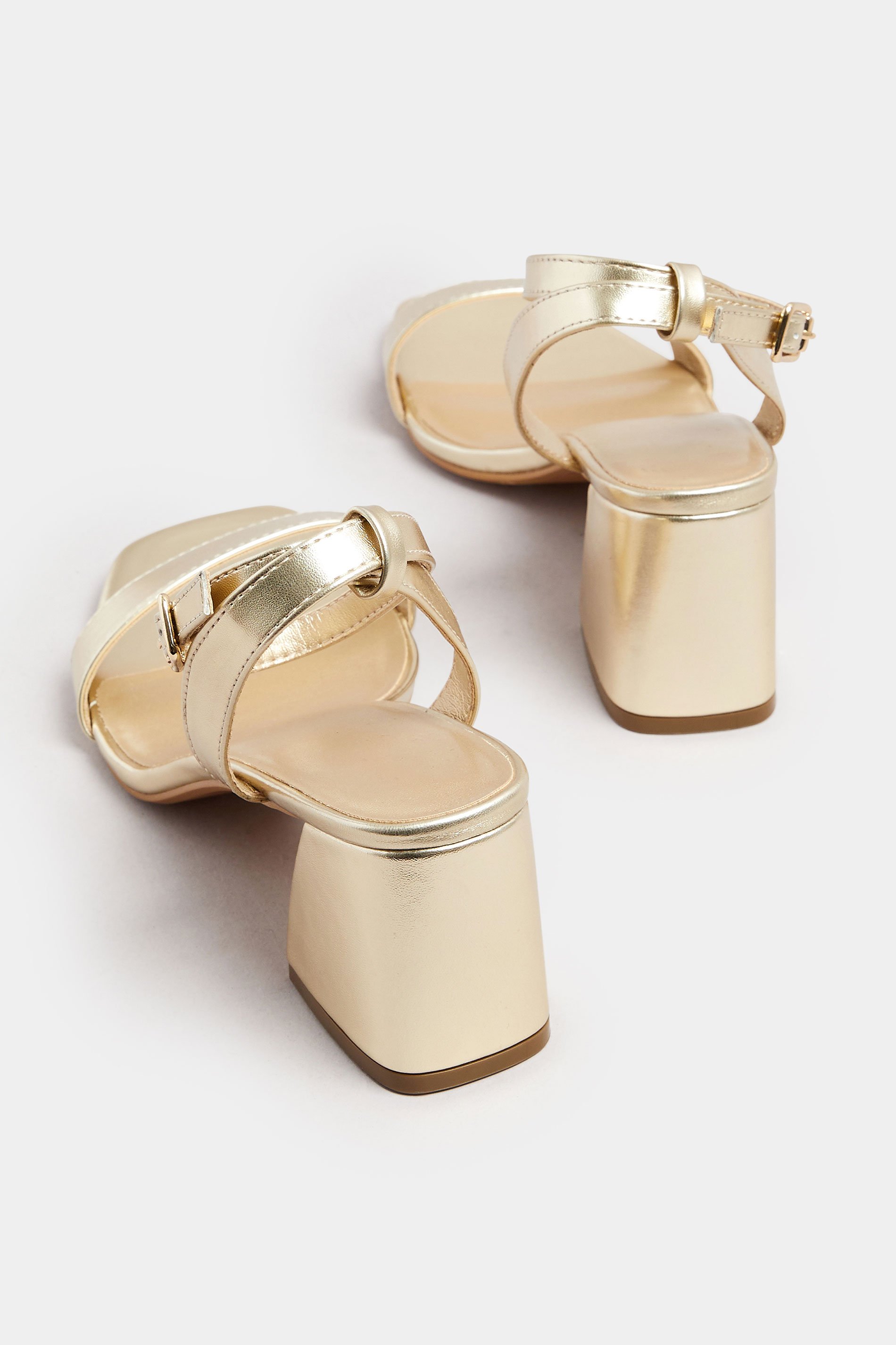 Gold Faux Leather Block Heel Sandals In Extra Wide EEE Fit | Yours Clothing 4