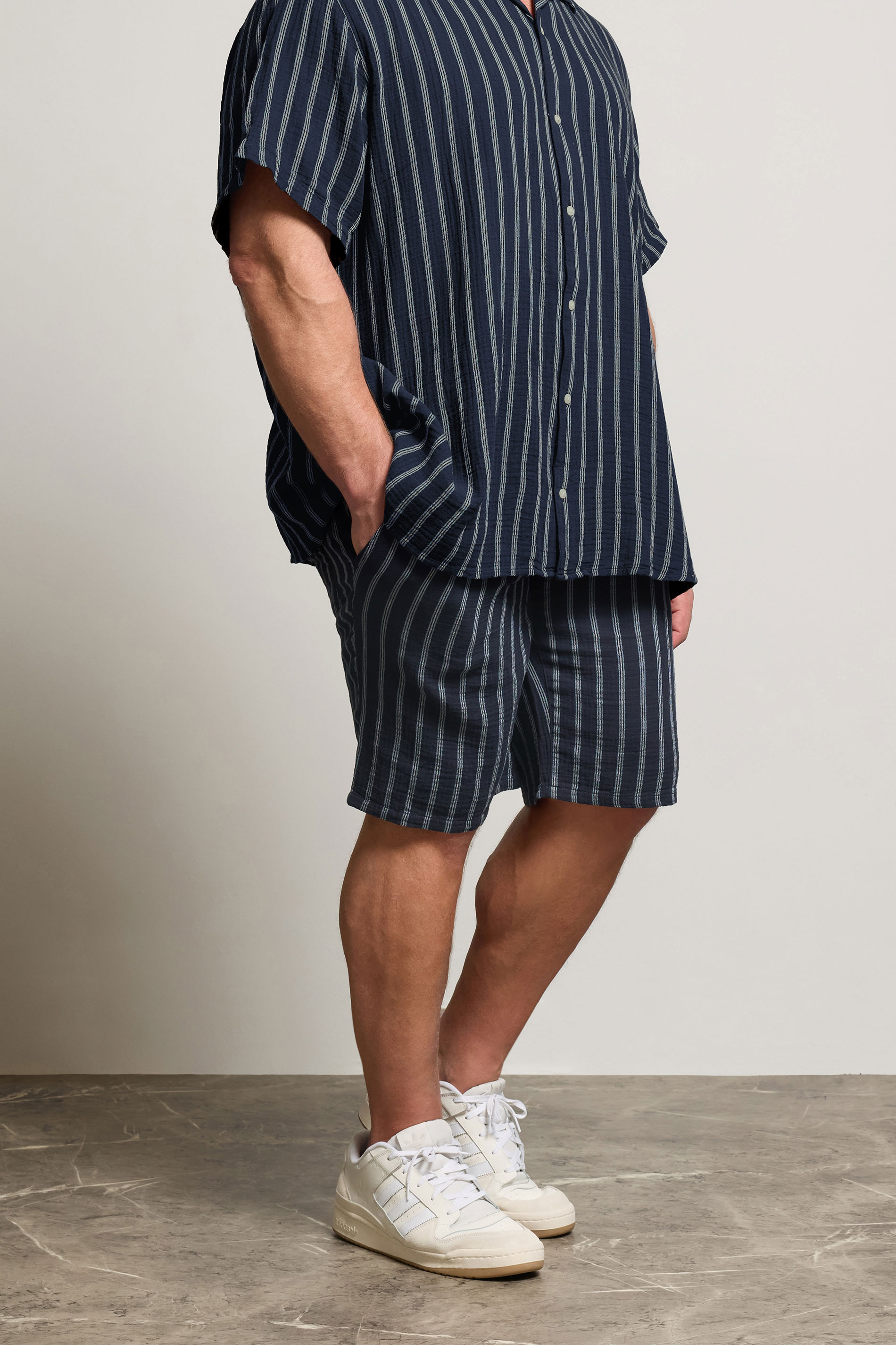 JACK & JONES Big & Tall Navy Blue & White Stripe Jogger Shorts | BadRhino 1