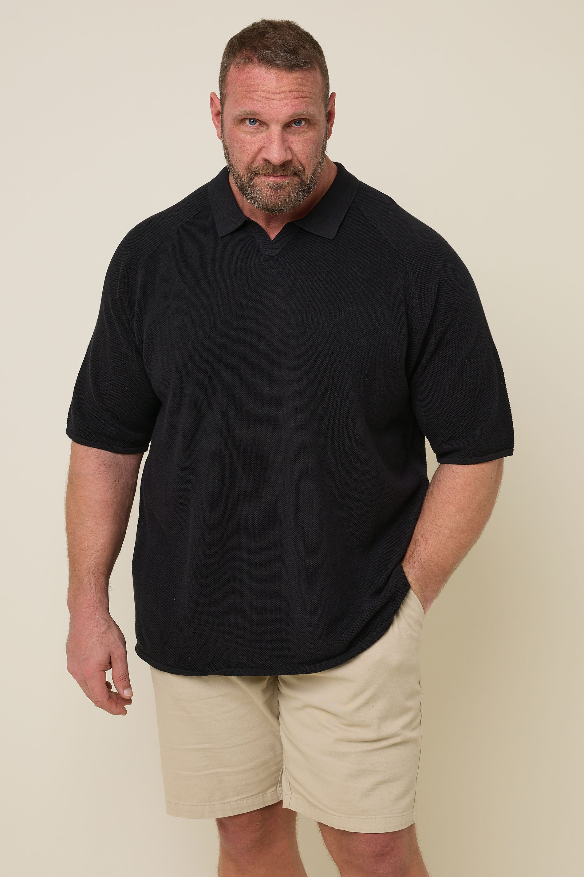 JACK & JONES Big & Tall Black Knitted Polo | BadRhino 1
