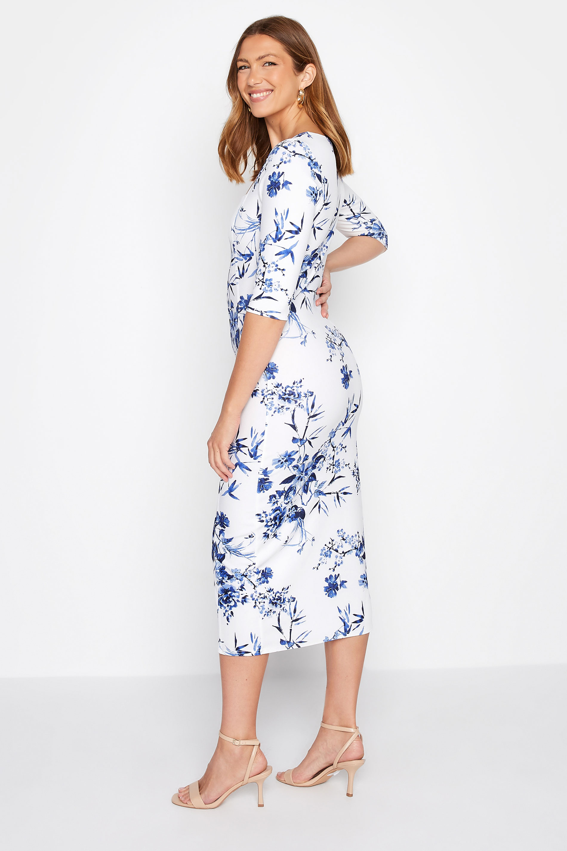 Tall Women's LTS White Floral Print Notch Neck Midi Dress | Long Tall Sally 3