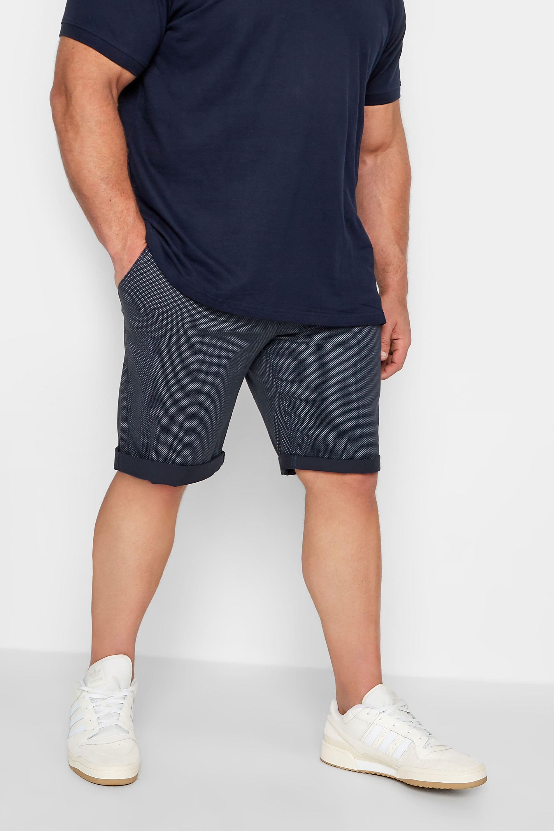 D555 Big & Tall Navy Blue Printed Chino Shorts | BadRhino 1