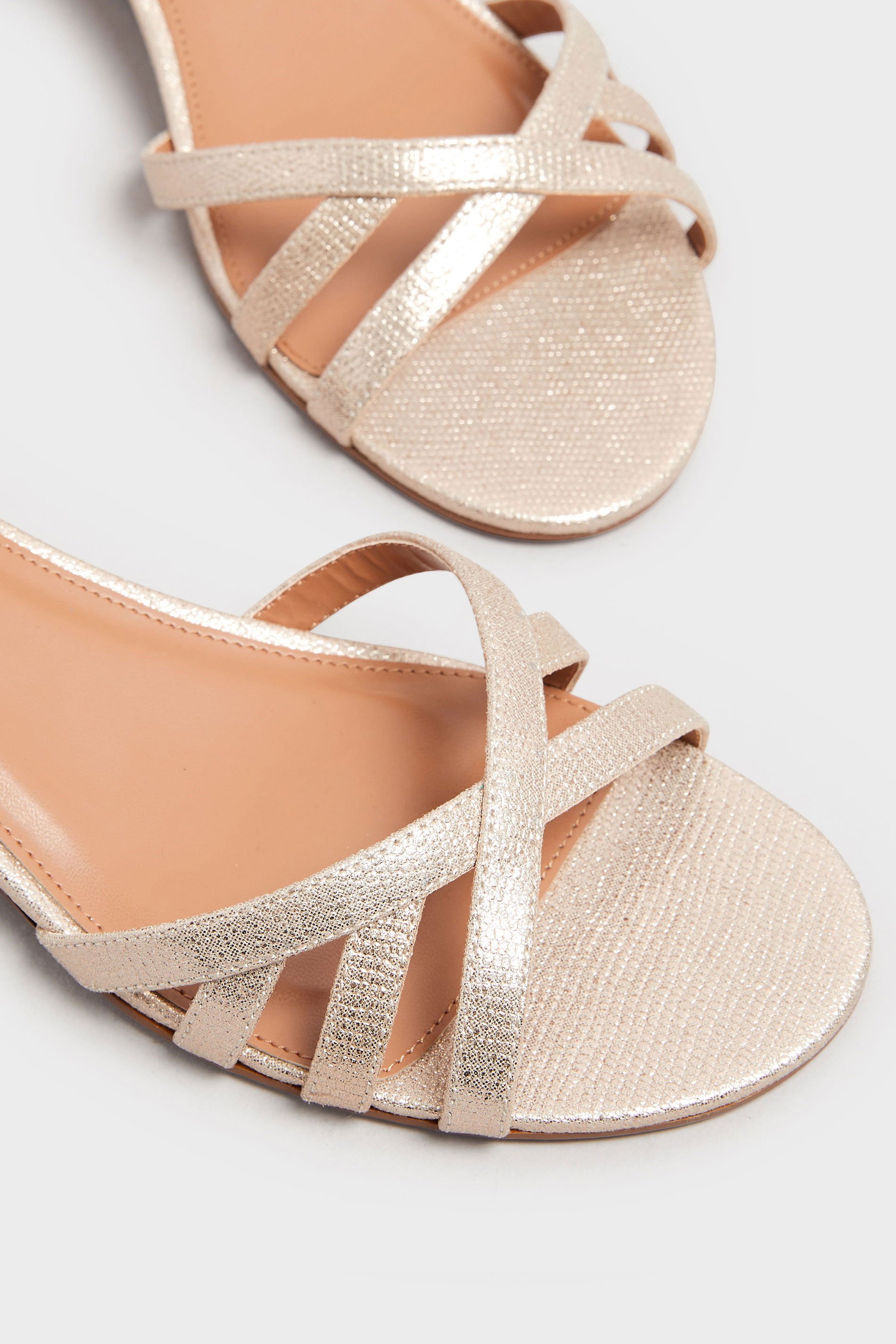LTS Gold Mid Heel Wedge Sandals In Standard Fit | Long Tall Sally 5