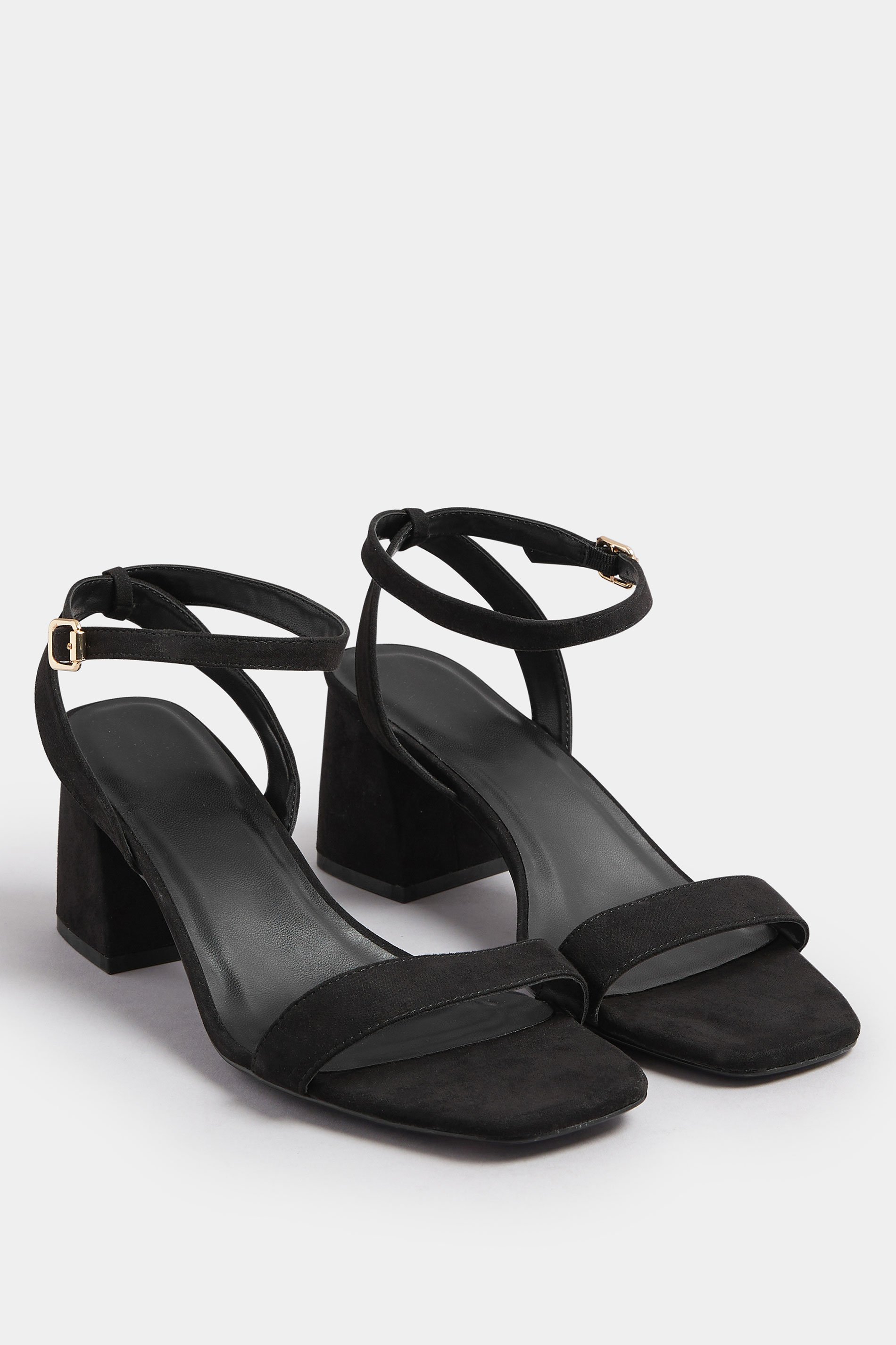 Black Faux Suede Block Heel Sandals In Extra Wide EEE Fit | Yours Clothing 2