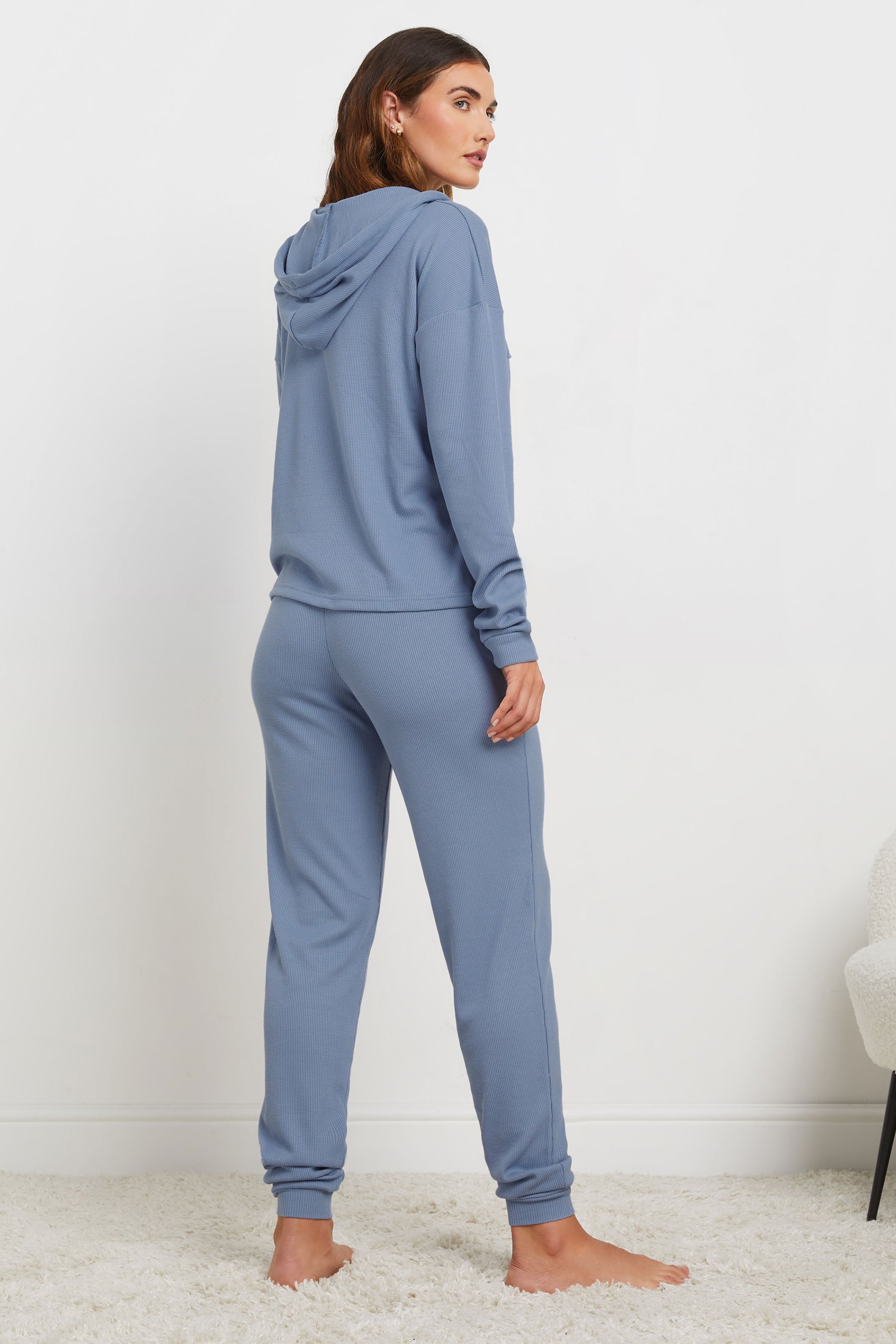 LTS Tall Blue Waffle Lounge Cuffed Joggers | Long Tall Sally 4