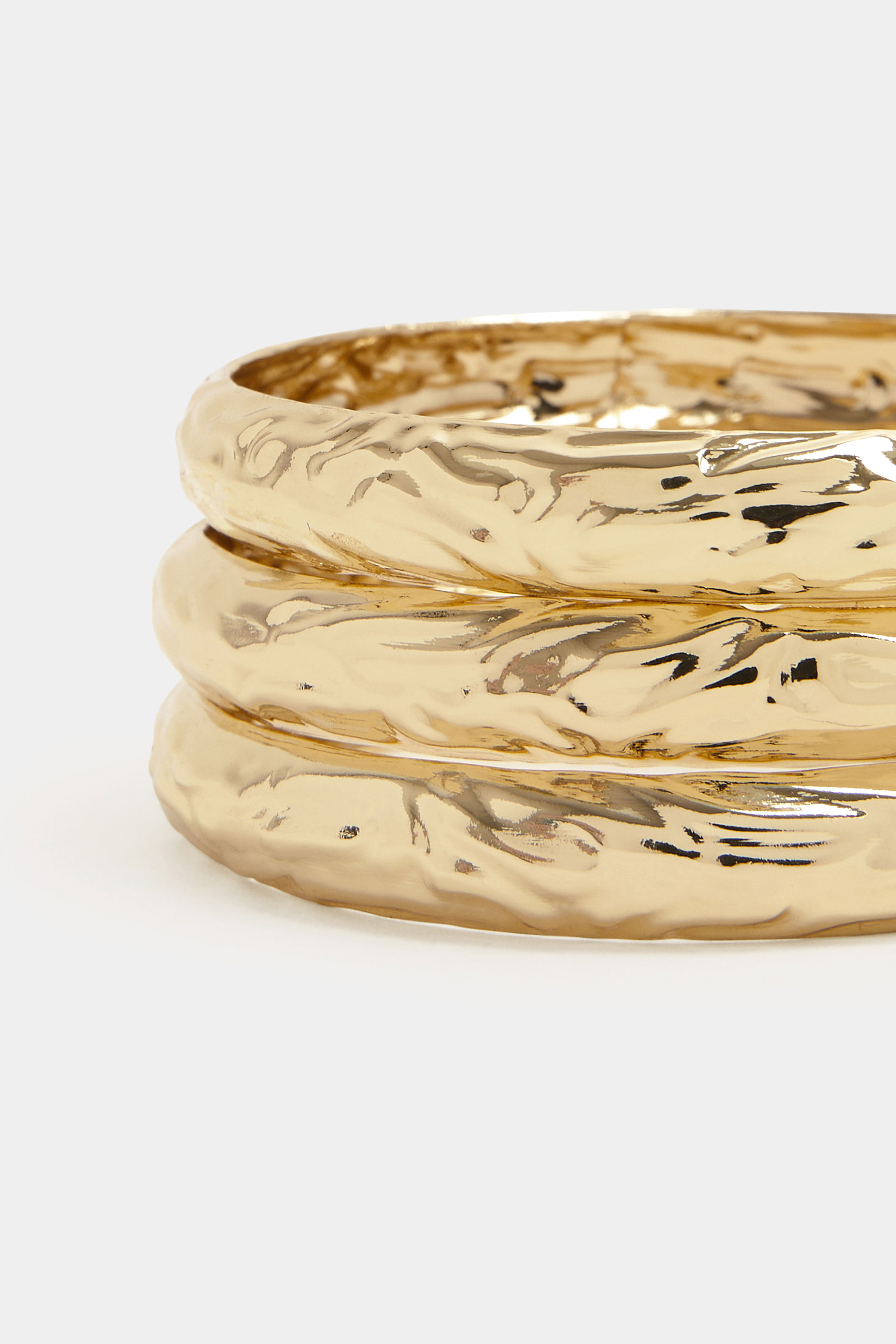 YOURSET 3 PACK Gold Tone Textured Metal Bangle Set | Yours Clothing 2