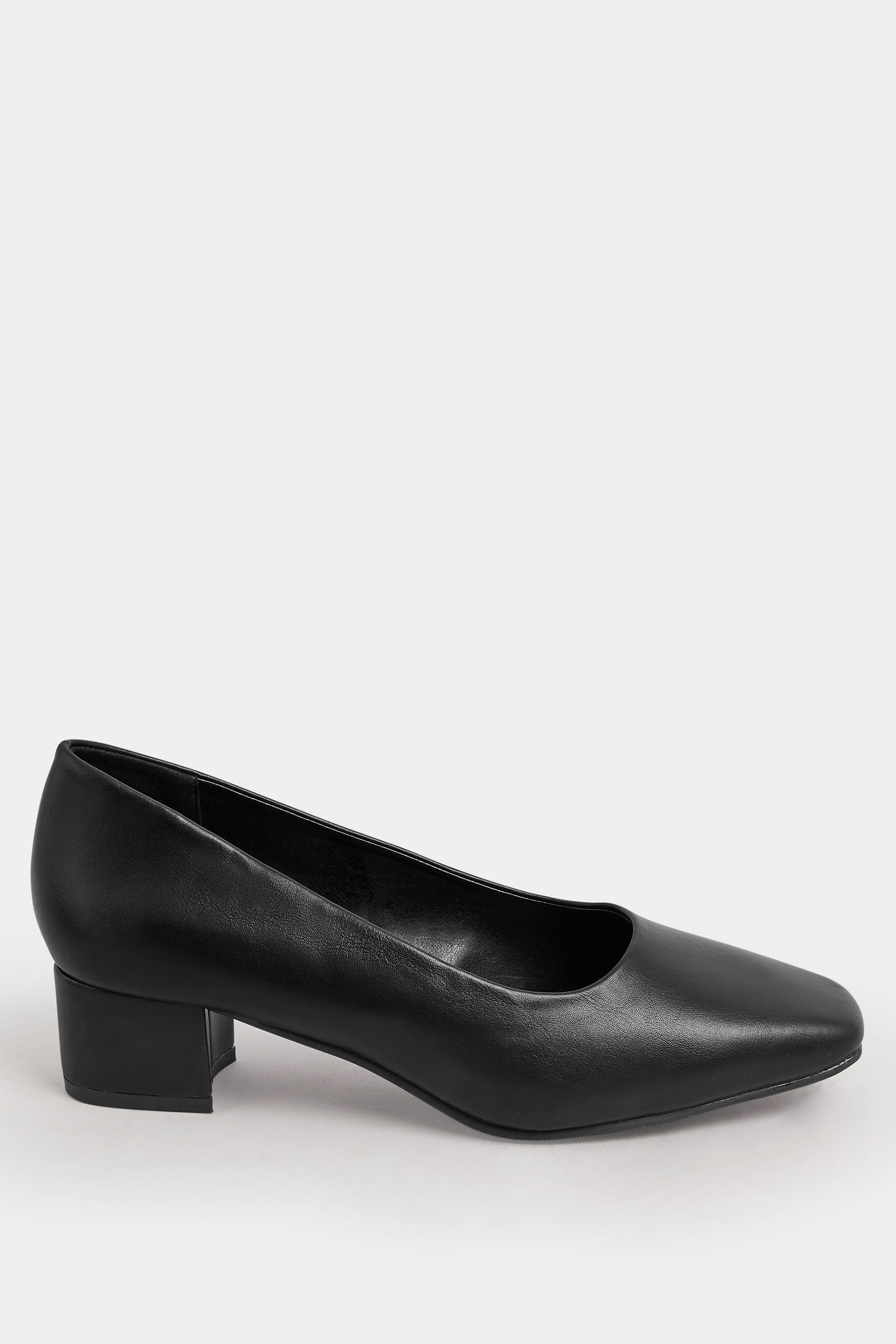 Black Faux Leather Block Heel Court Shoes In Extra Wide EEE Fit 3