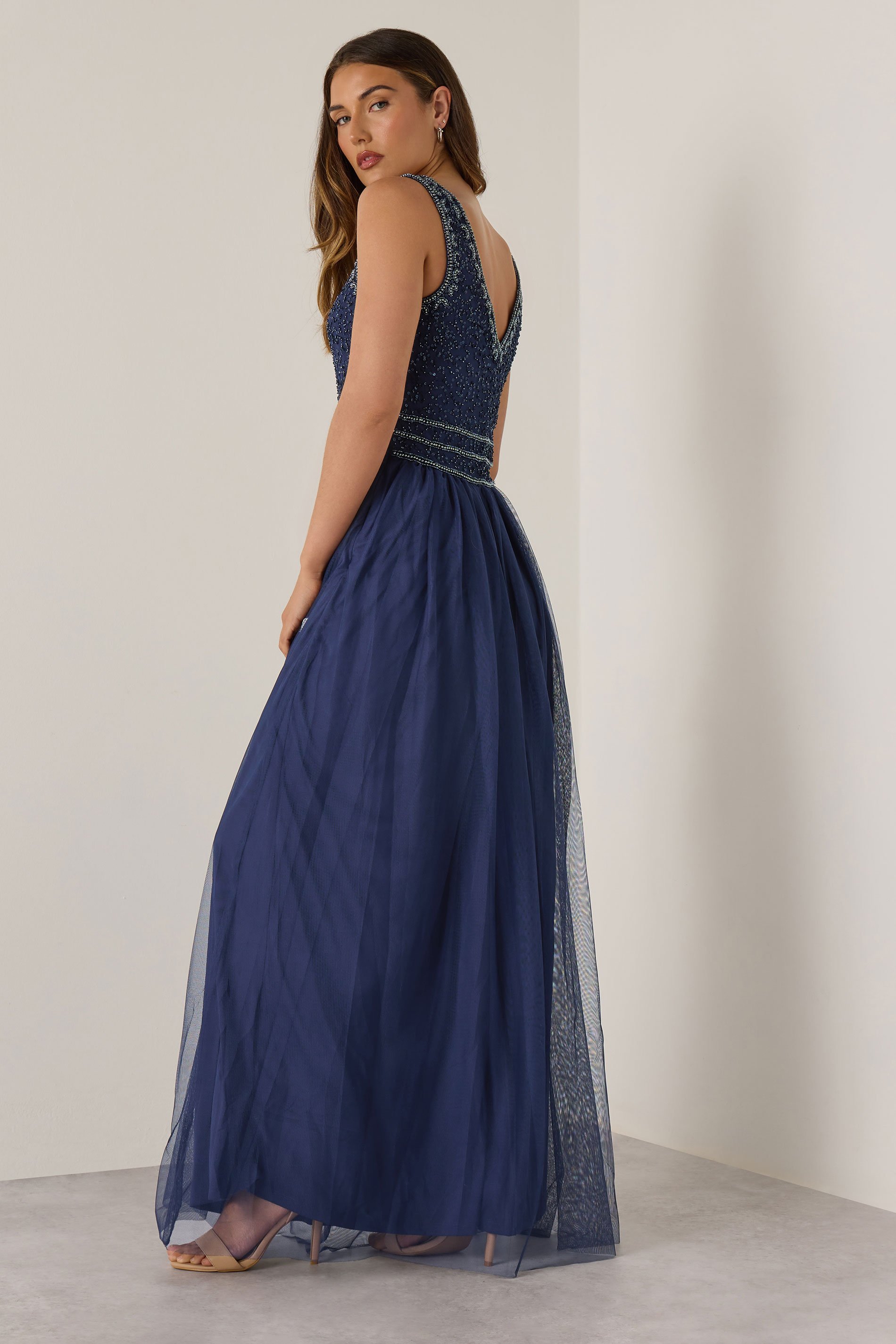 LTS Tall Women's Navy Blue Sequin Hand Embellished Maxi Dress | Long Tall Sally 3