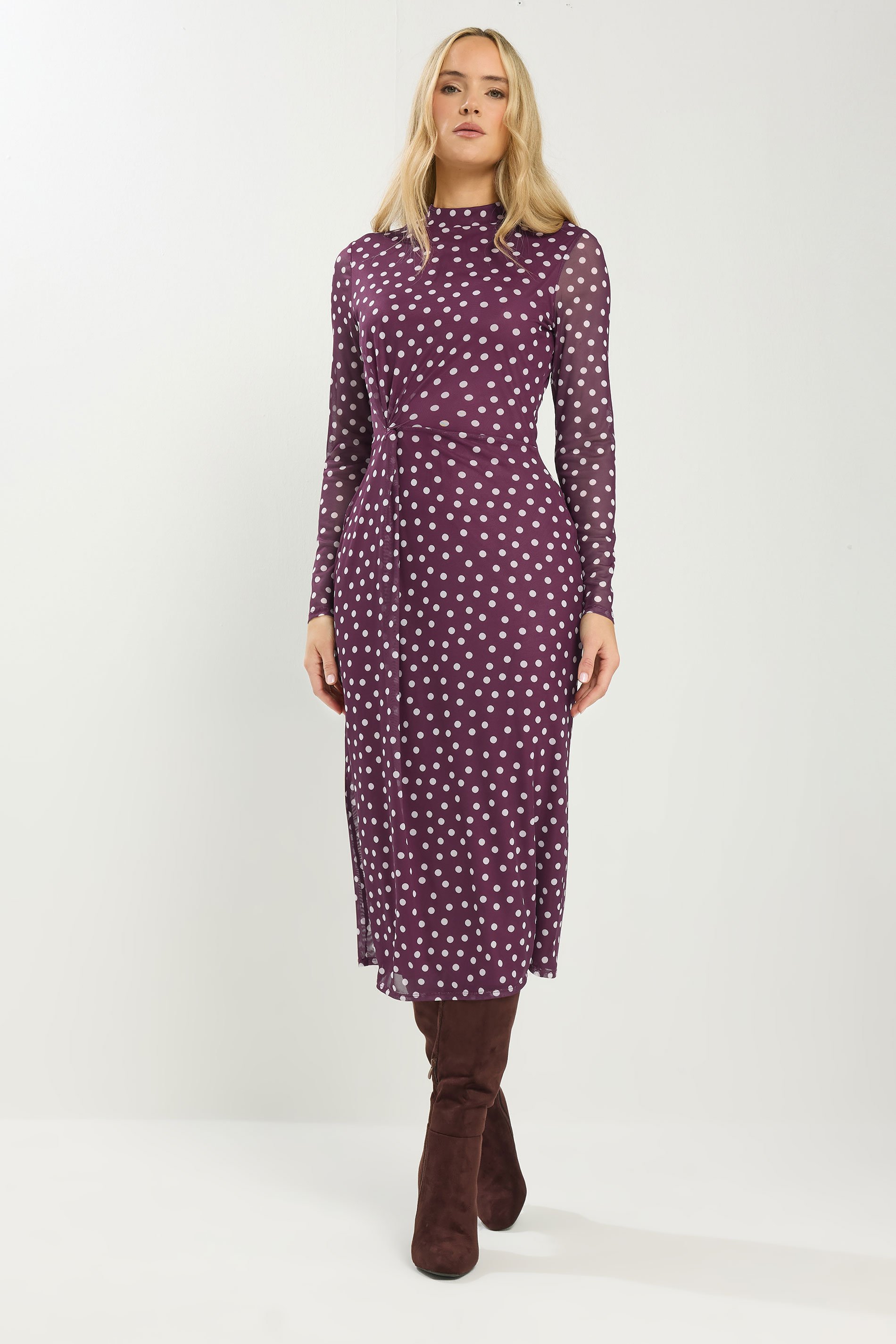 LTS Tall Berry Red Spot Mesh Long Sleeve Maxi Dress | Long Tall Sally 2