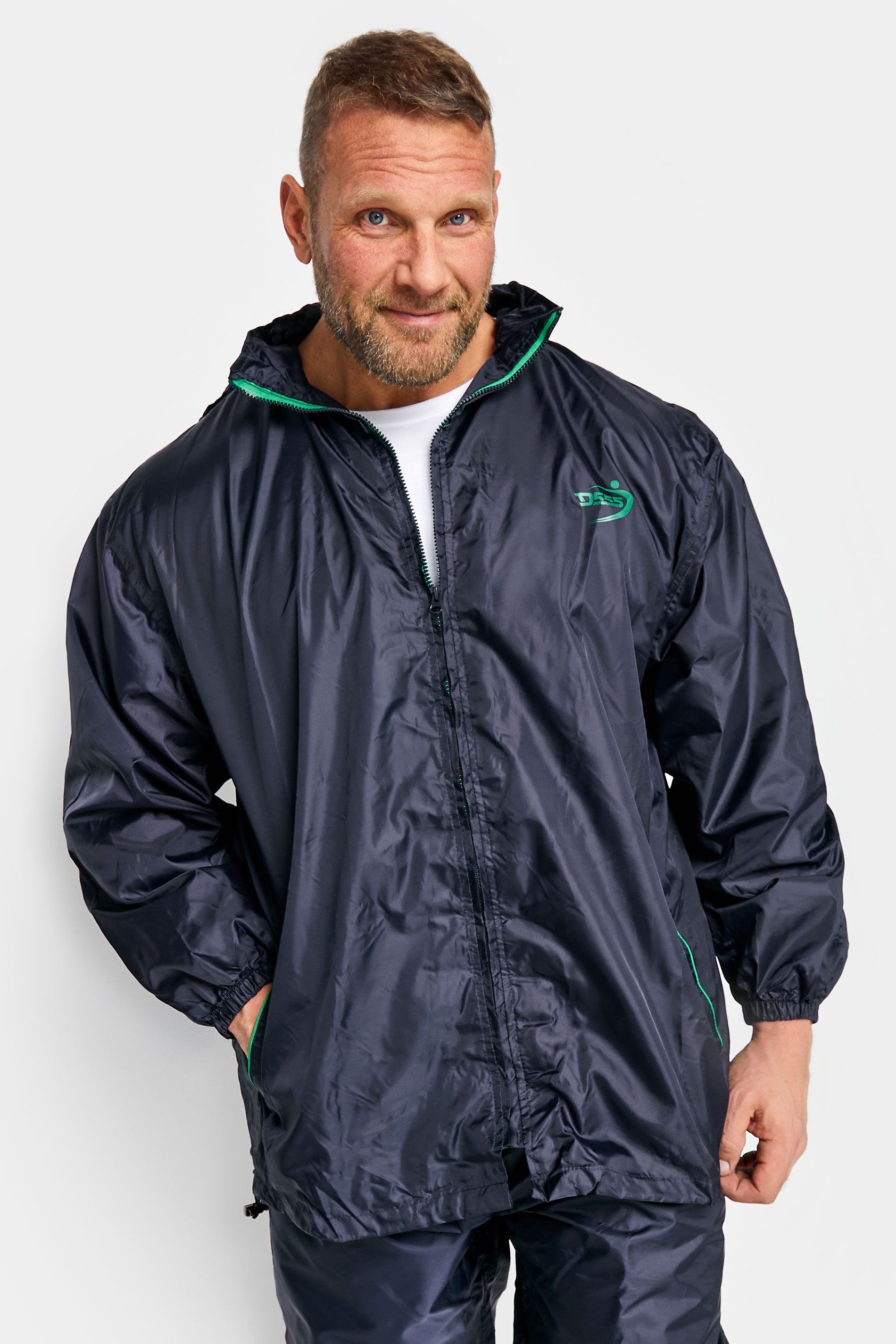 D555 Big & Tall Navy Blue Packaway Rain Jacket | BadRhino 1