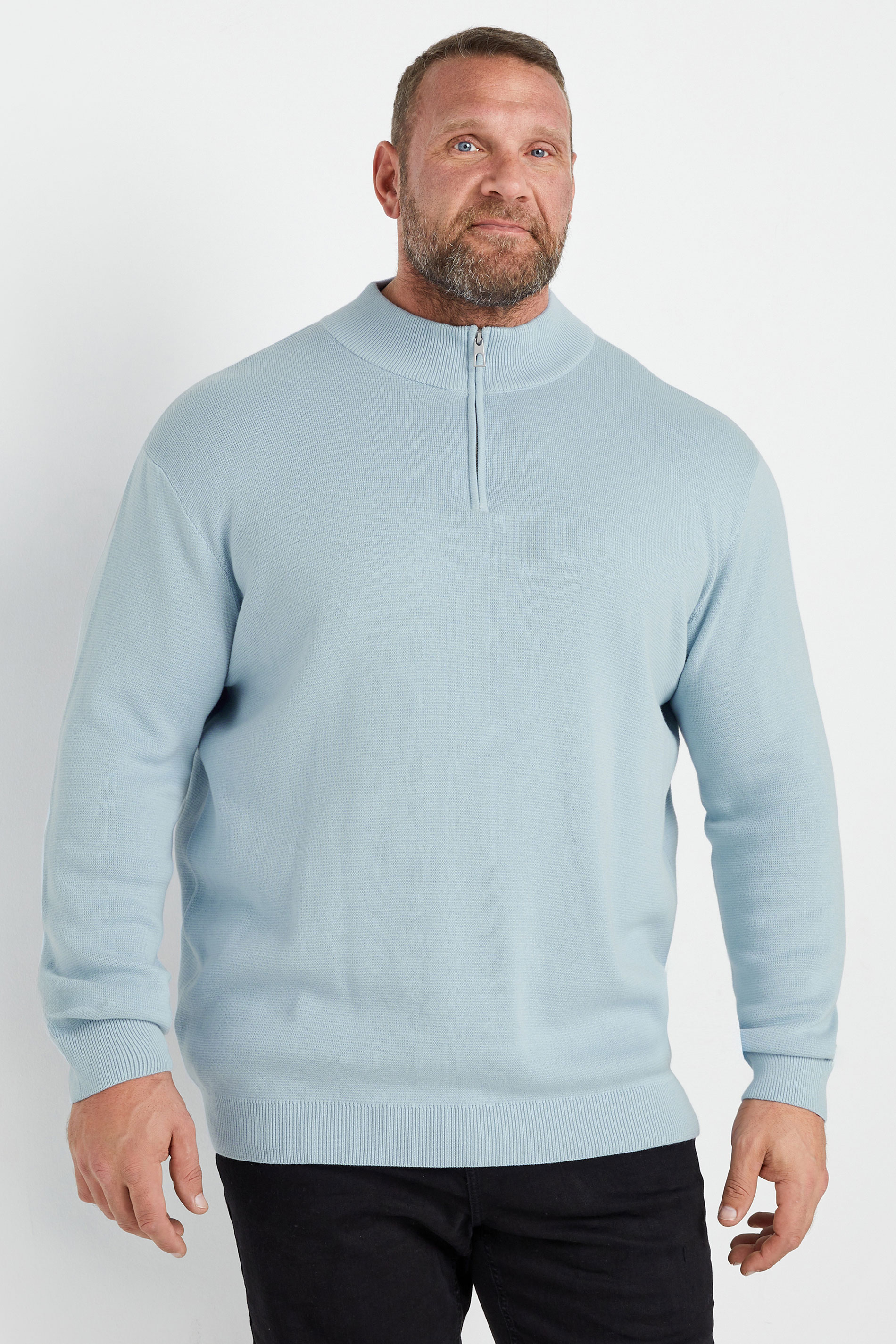 BadRhino Big & Tall Light Blue Milano Quarter Zip Jumper | BadRhino 1