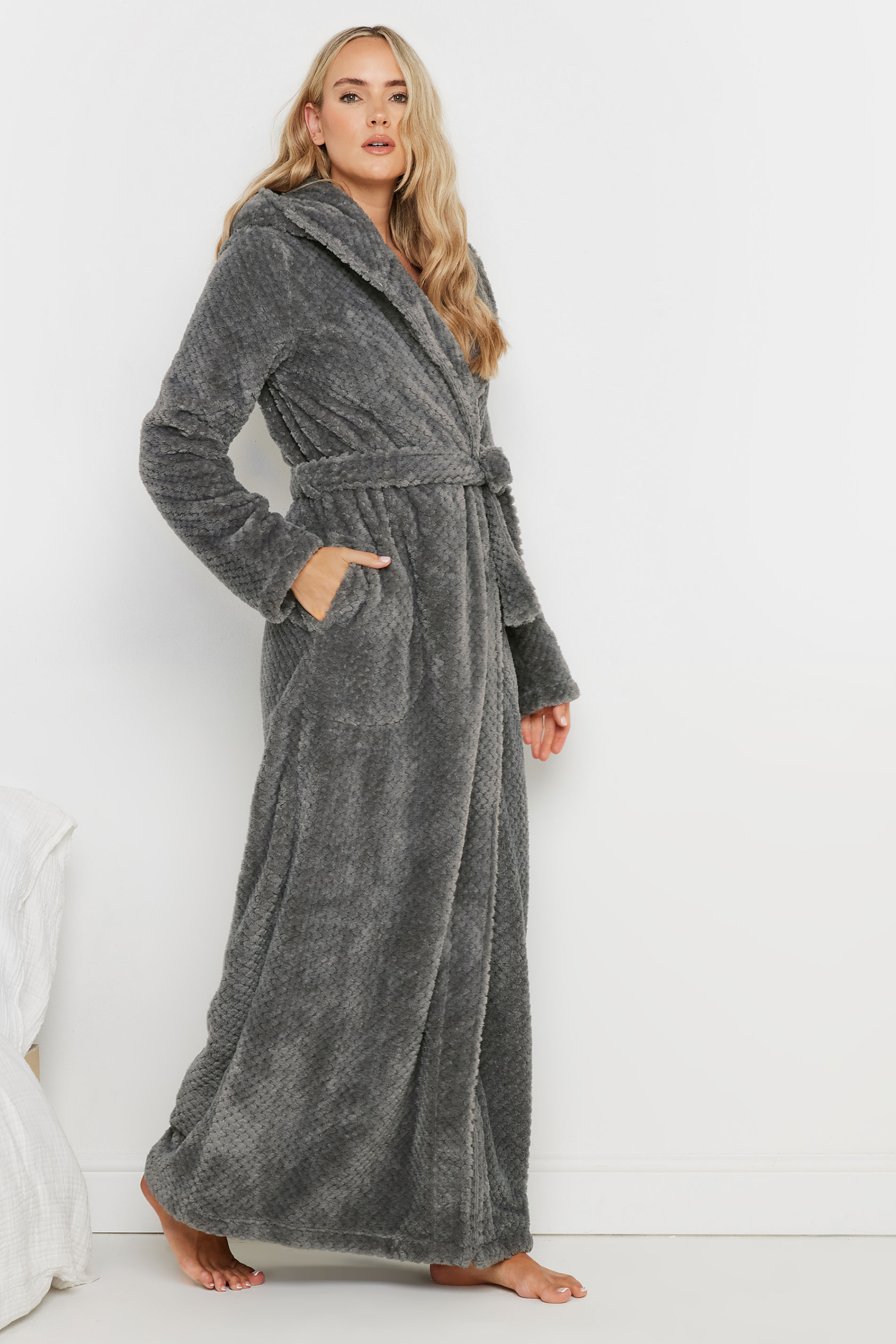 LTS Tall Dark Grey Waffle Maxi Dressing Gown | Long Tall Sally