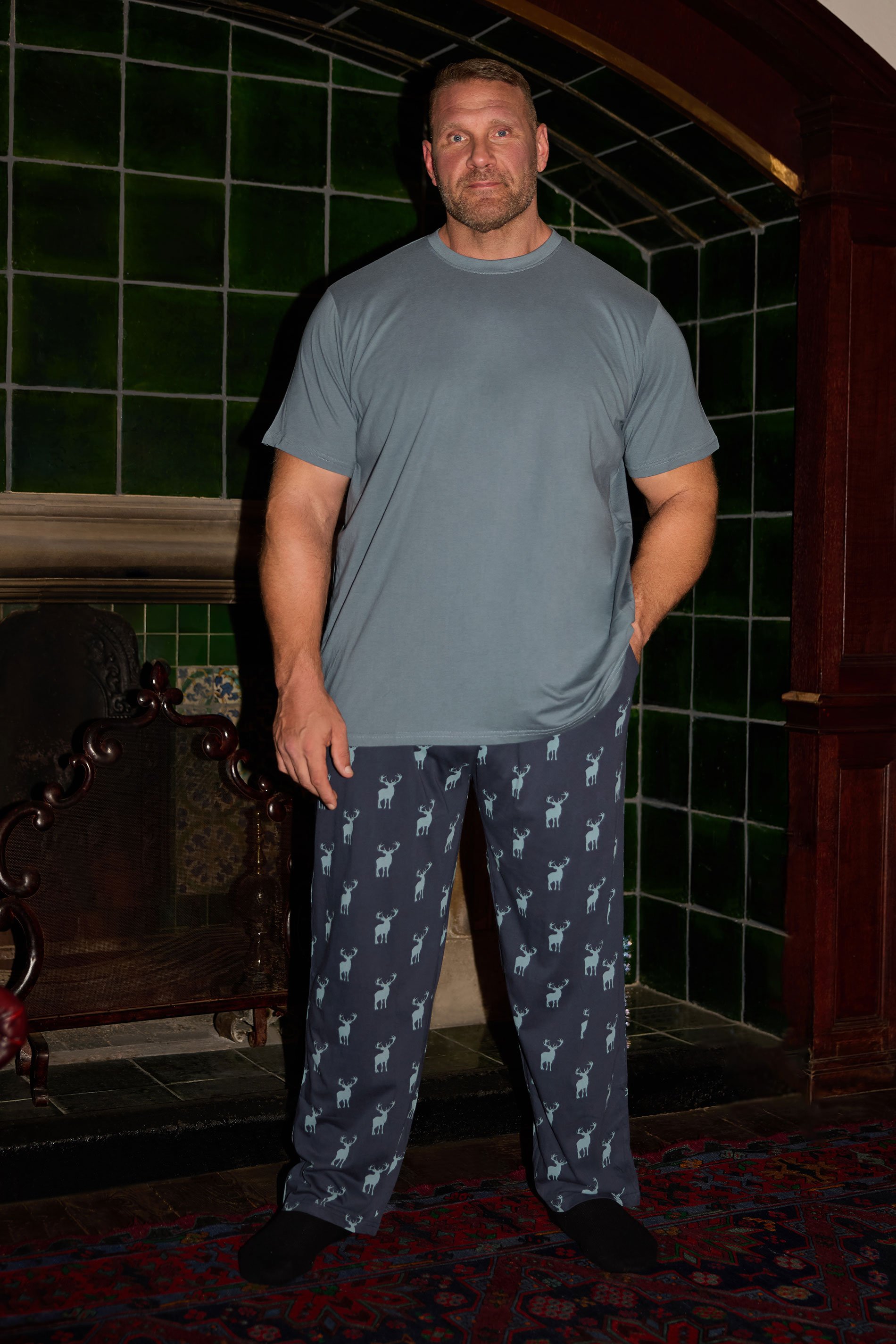 BadRhino Big & Tall Navy & Storm Blue Stag Pyjama Set | BadRhino 1