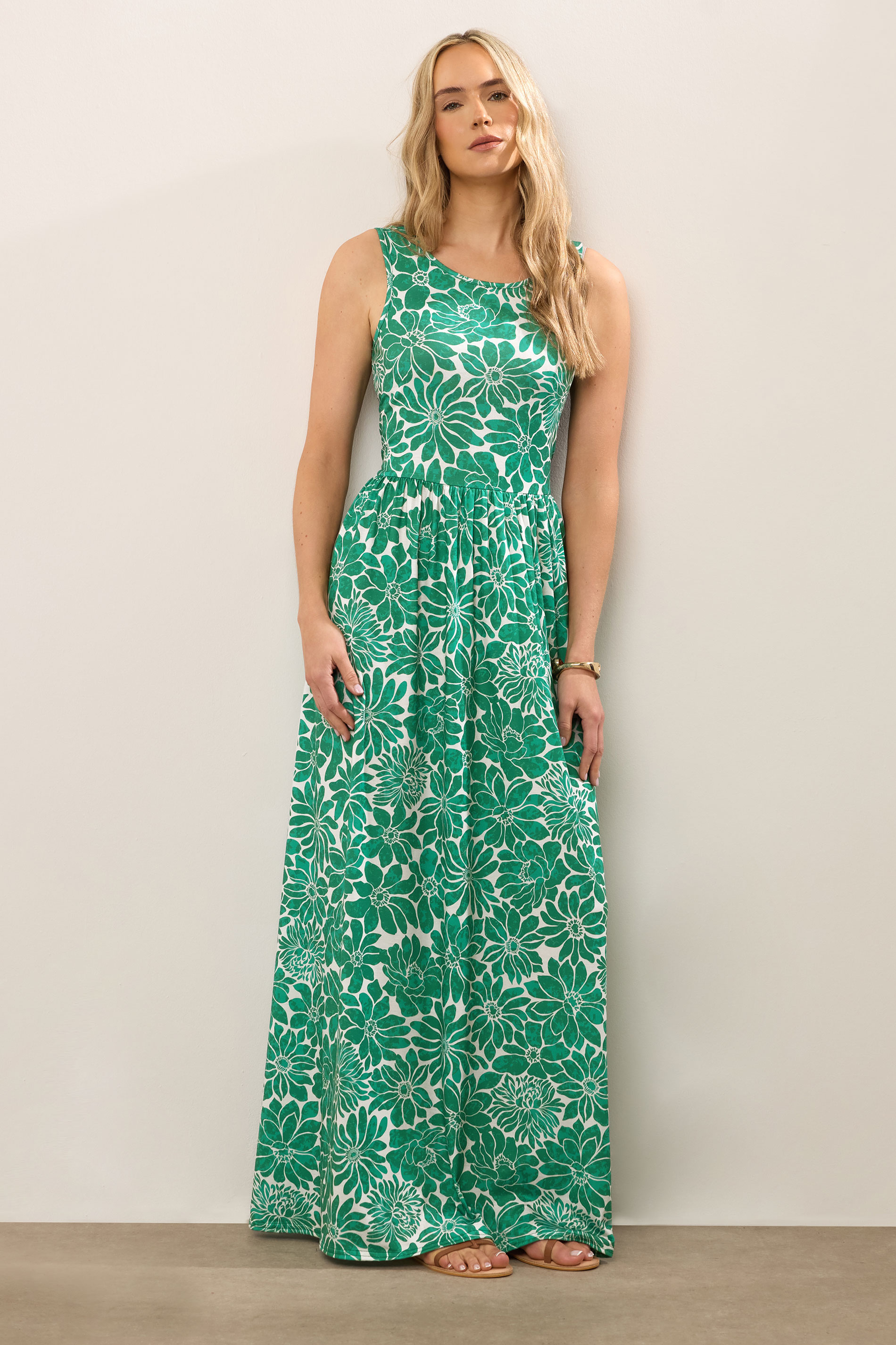 LTS Tall Green Floral Print Sleeveless Maxi Dress | Long Tall Sally 1