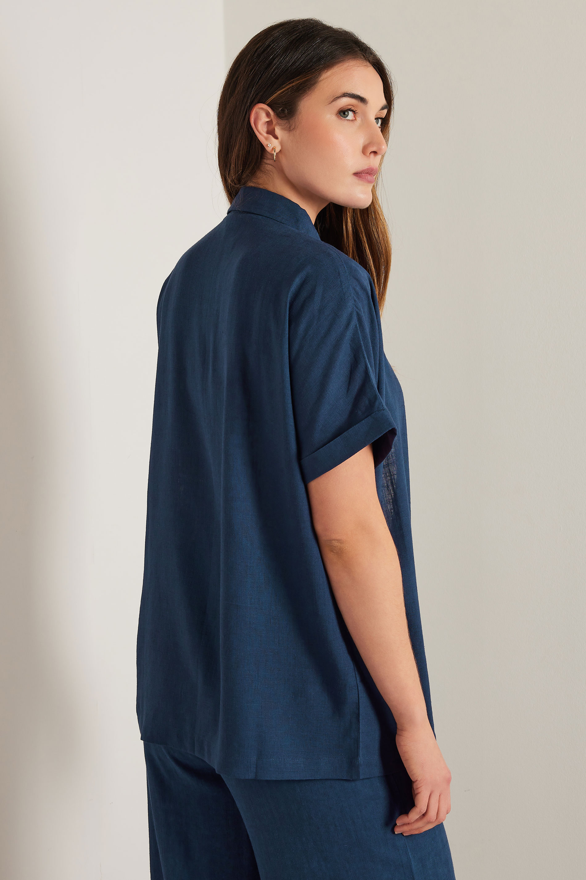 LTS Tall Navy Blue Linen Oversized Short Sleeve Shirt | Long Tall Sally 7