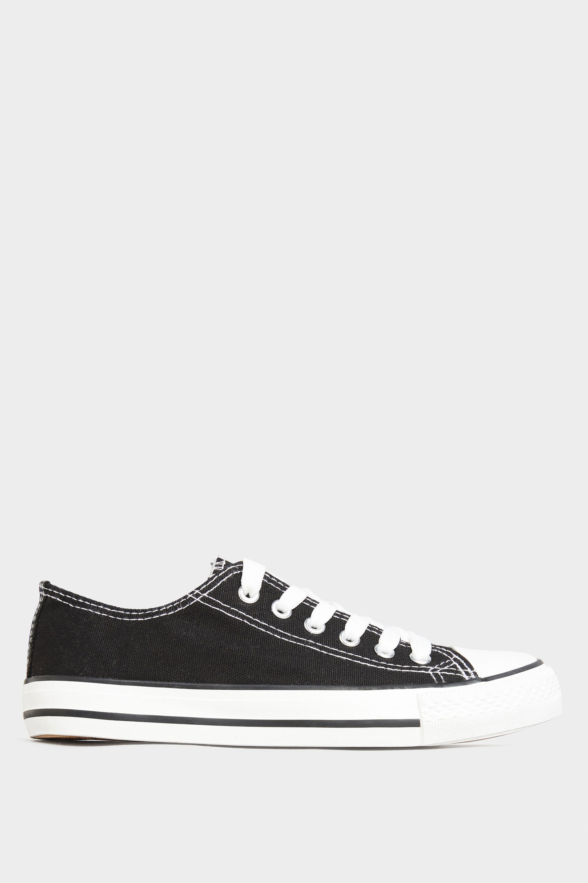 Black Canvas Low Trainers In Wide Fit | Yours Clothing 3