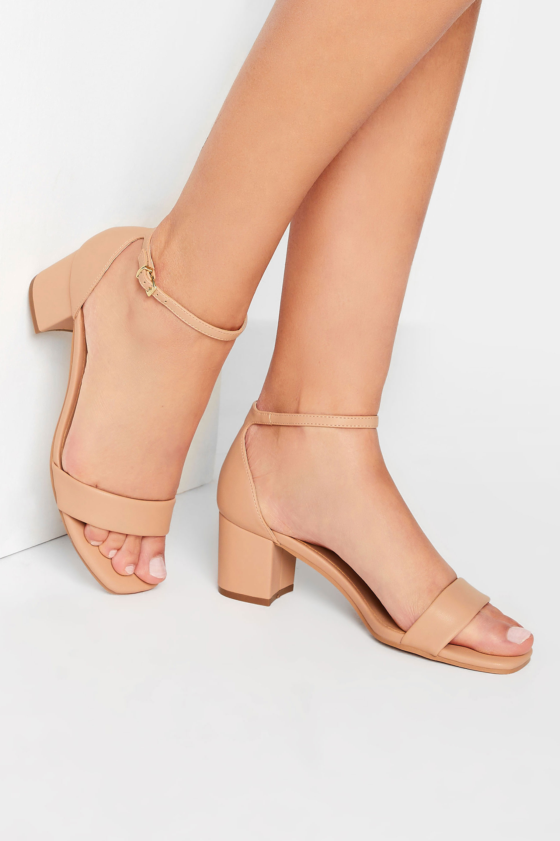 LTS Nude Faux Leather Block Heel Sandals In Standard Fit | Long Tall Sally 1