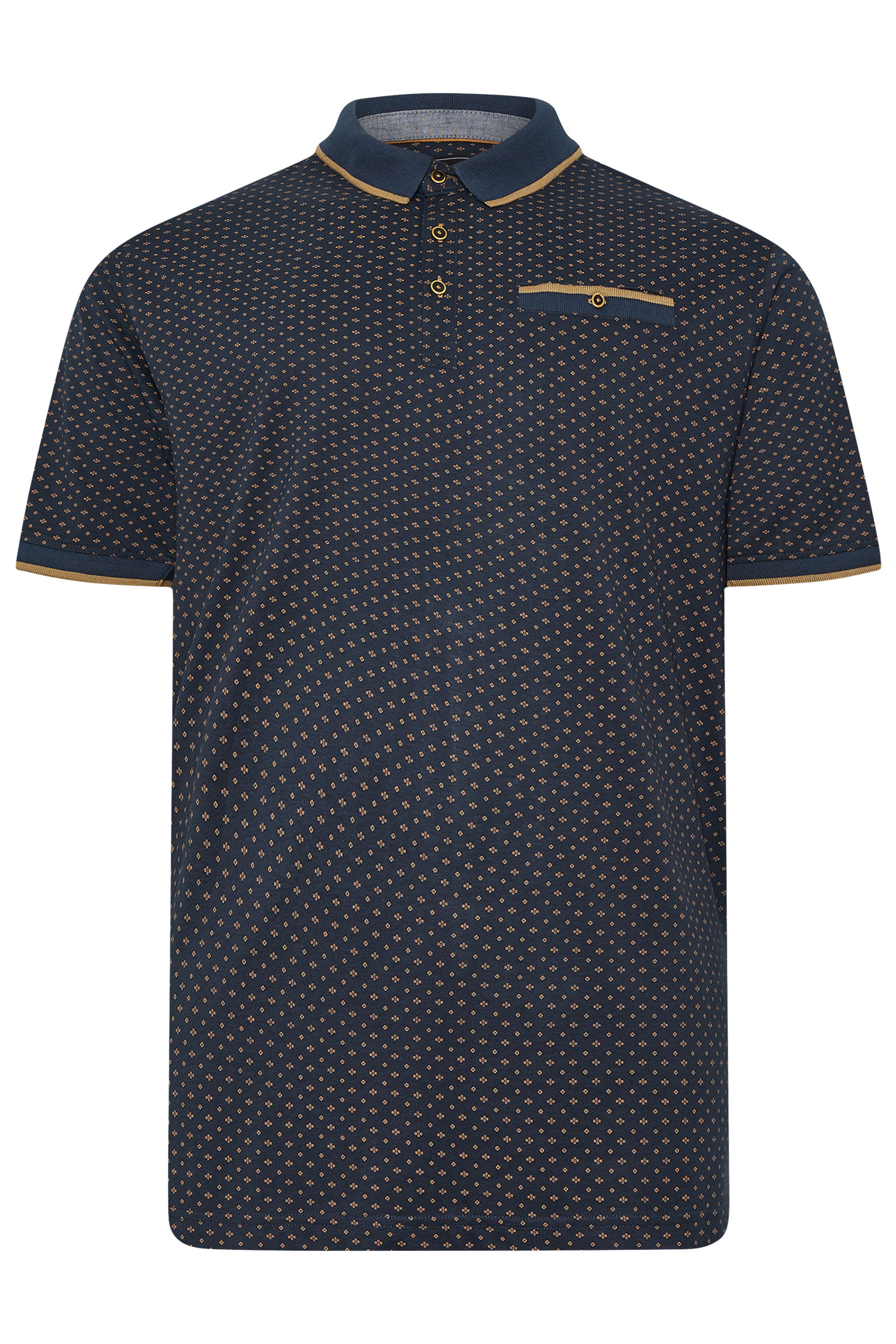 KAM Indigo Blue Geometric Print Short Sleeve Polo Shirt | BadRhino 4