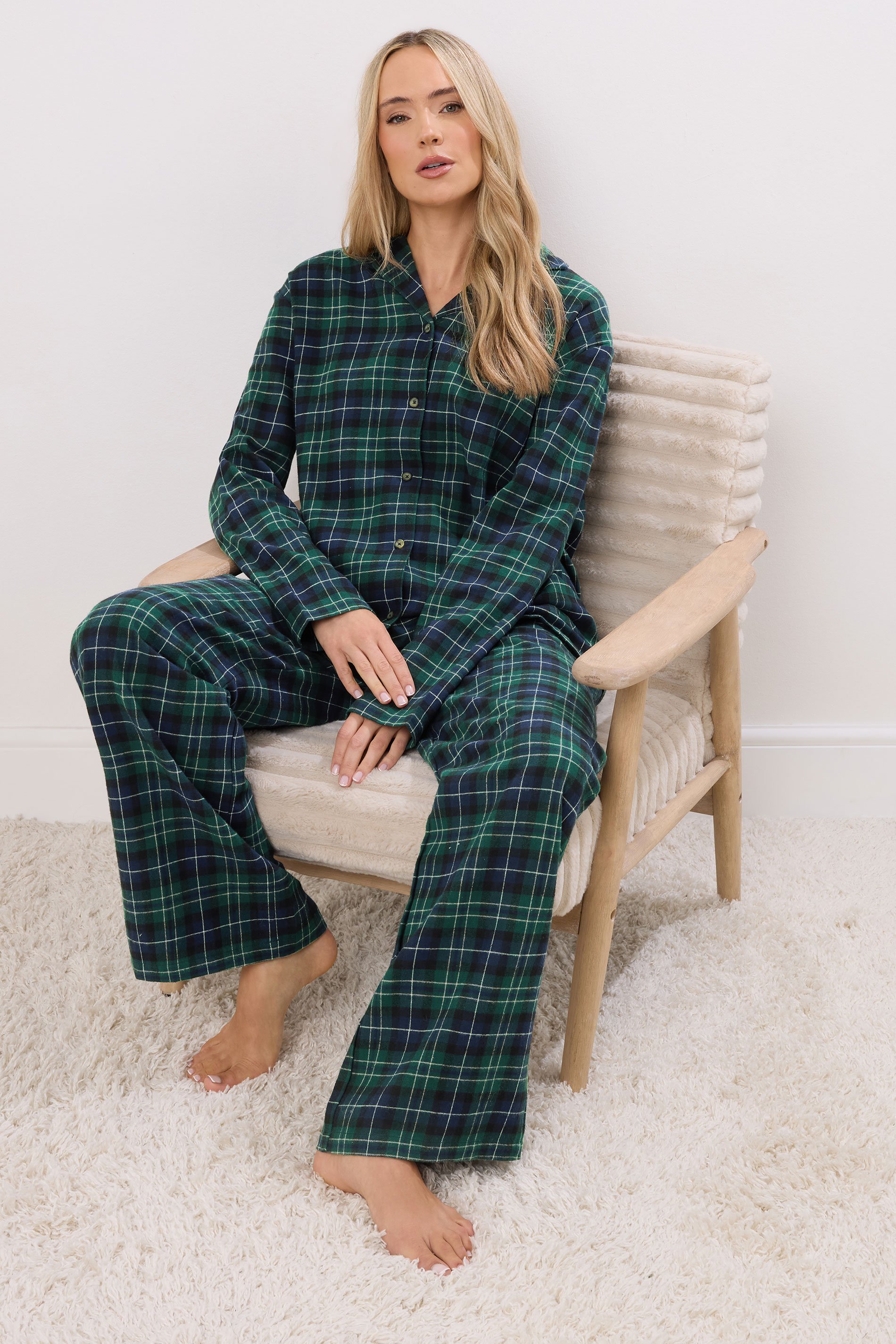 LTS Tall Navy Blue & Green Cotton Check Pyjama Set | Long Tall Sally 3